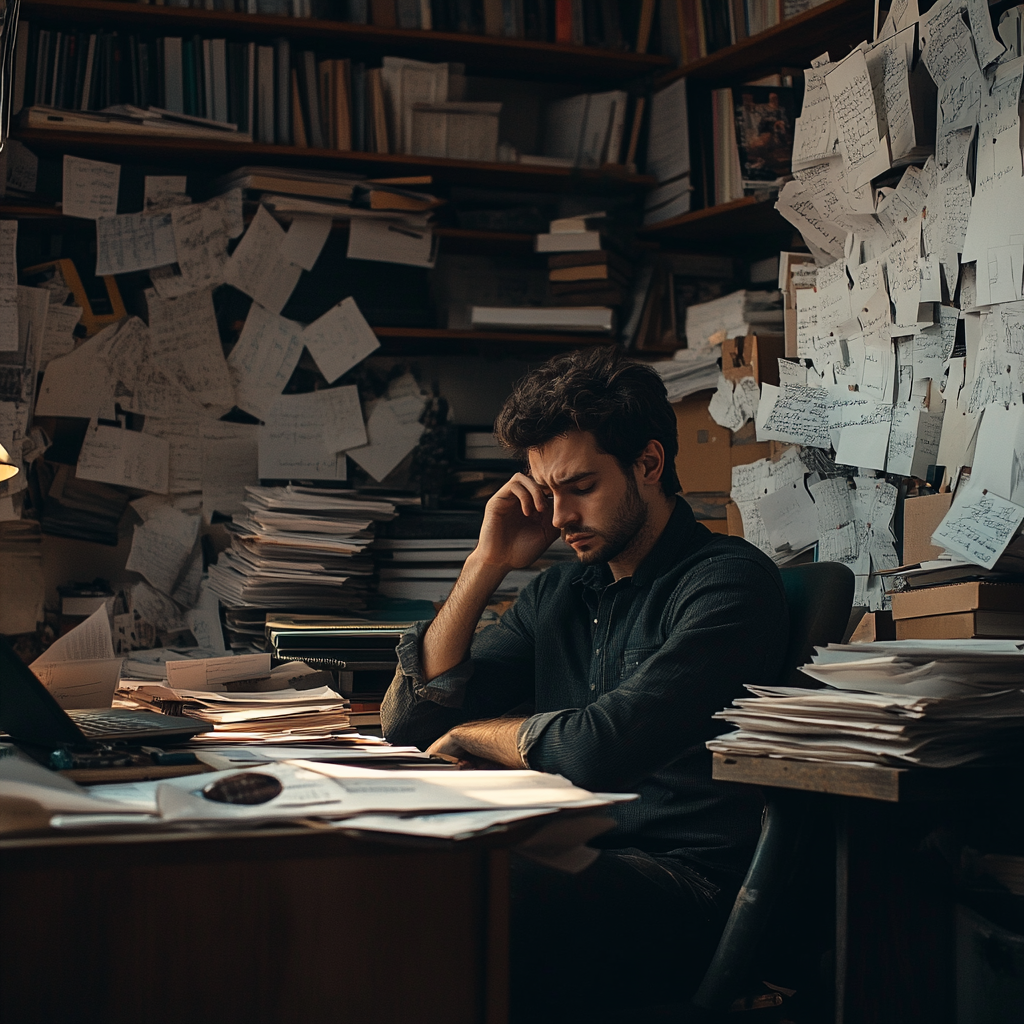 A tired man in his office | Source: Midjourney