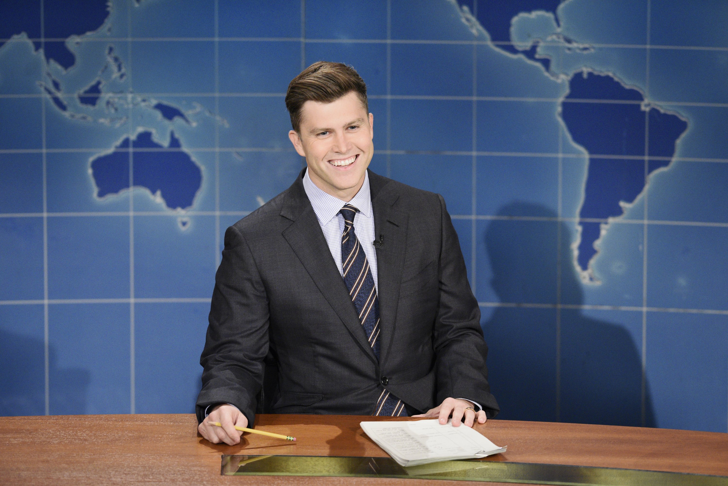 Anchor Colin Jost during the SNL Weekend Update on Saturday, October 31, 2020 | Source: Getty Images