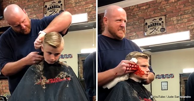 10-year-old screams in horror after barber's prank of cutting off his ear
