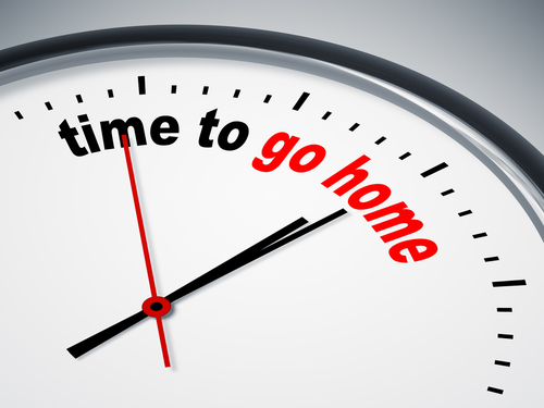 Clock illustration of time to go home. | Source: Shutterstock. Clock illustration of time to go home. | Source: Shutterstock.