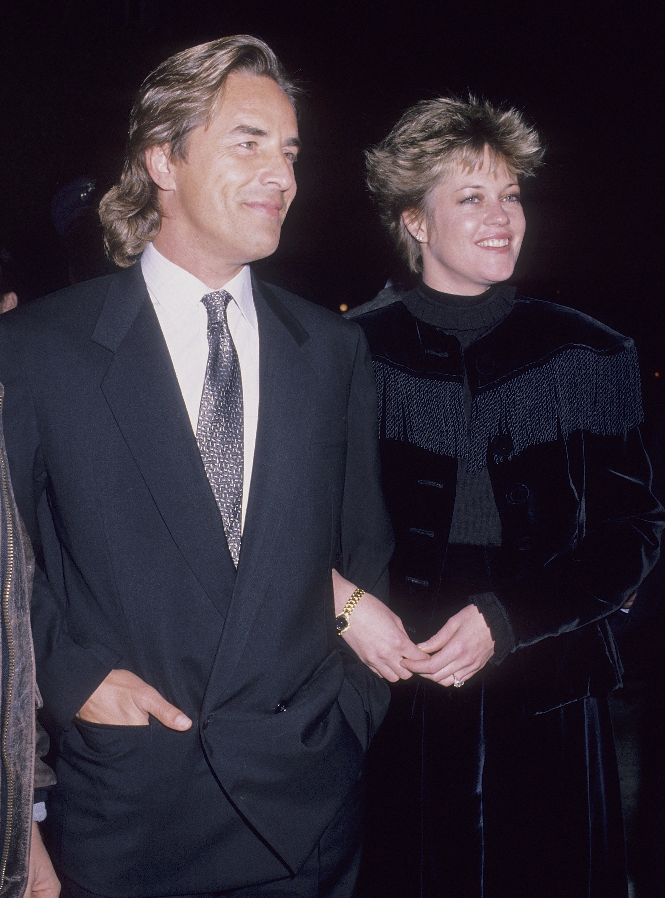 Actor Don Johnson and actress Melanie Griffith at the "Working Girl" Century City Premiere on December 19, 1988 at 20th Century Fox Studios in Century City, California. | Source: Getty Images