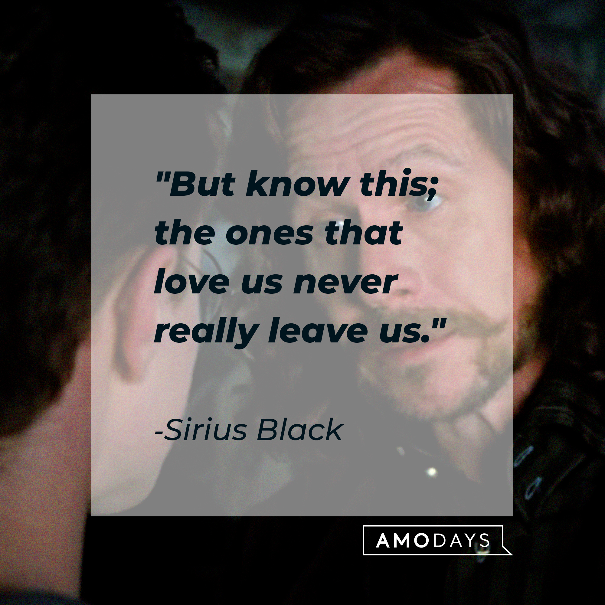A photo of Sirius Black and Harry Potter with Sirius's quote, "But know this; the ones that love us never really leave us." | Source: YouTube/harrypotter