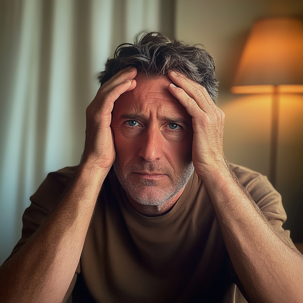 A man sitting with his hands on his head | Source: Midjourney