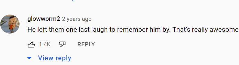 A user's comment on video of a man who pranked his family and guests at his burial. | Photo: youtube.com/Liverpool ECHO  