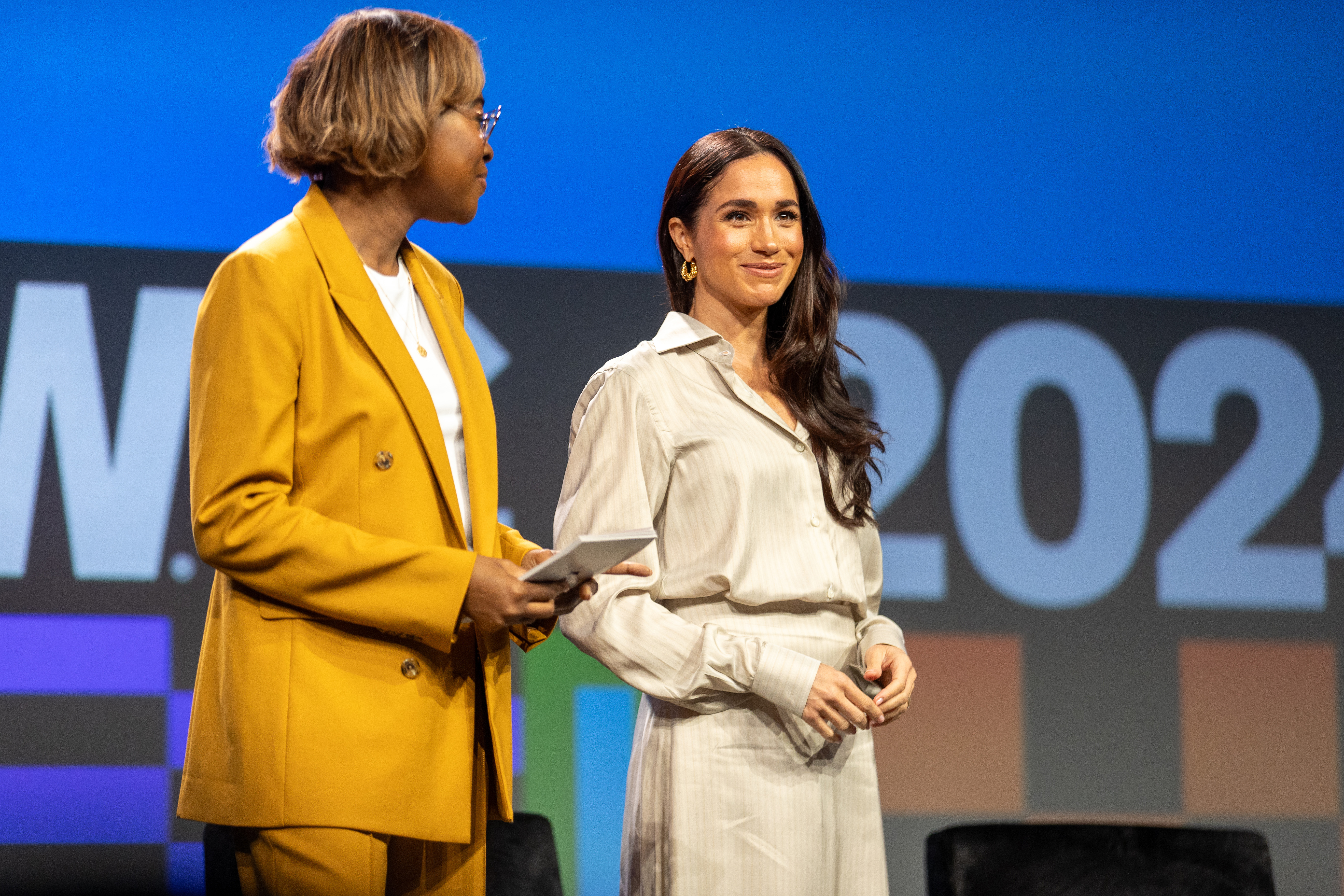 Errin Haine and Meghan Markle at the "Breaking Barriers, Shaping Narratives: How Women Lead On and Off the Screen" panel during the 2024 SXSW Conference and Festival at Austin Convention Center on March 8, 2024 in Austin, Texas. | Source: Getty Images
