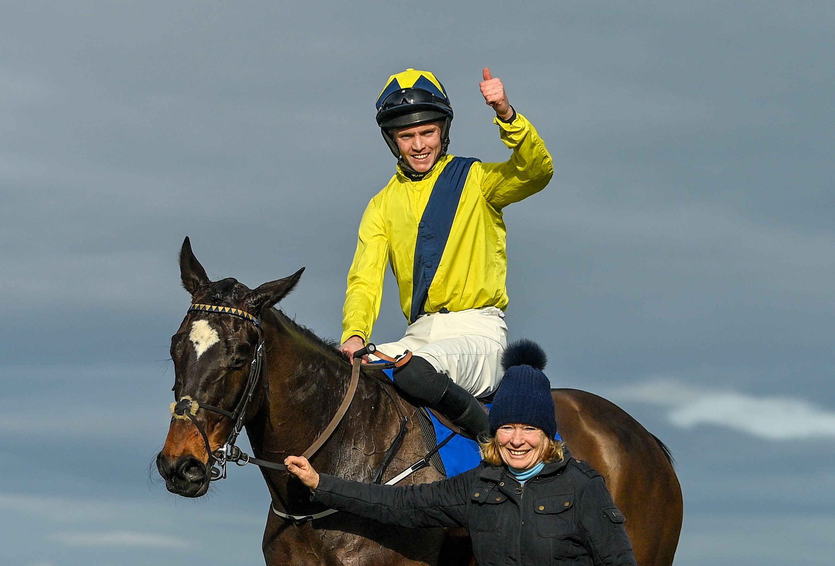 Michael O'Sullivan celebrates after winning the Nathaniel Lacy and Partners Solicitors Novice Hurdle on Good Land during day one of the Dublin Racing Festival at Leopardstown Racecourse in Dublin on February 4, 2023 | Source: Getty Images