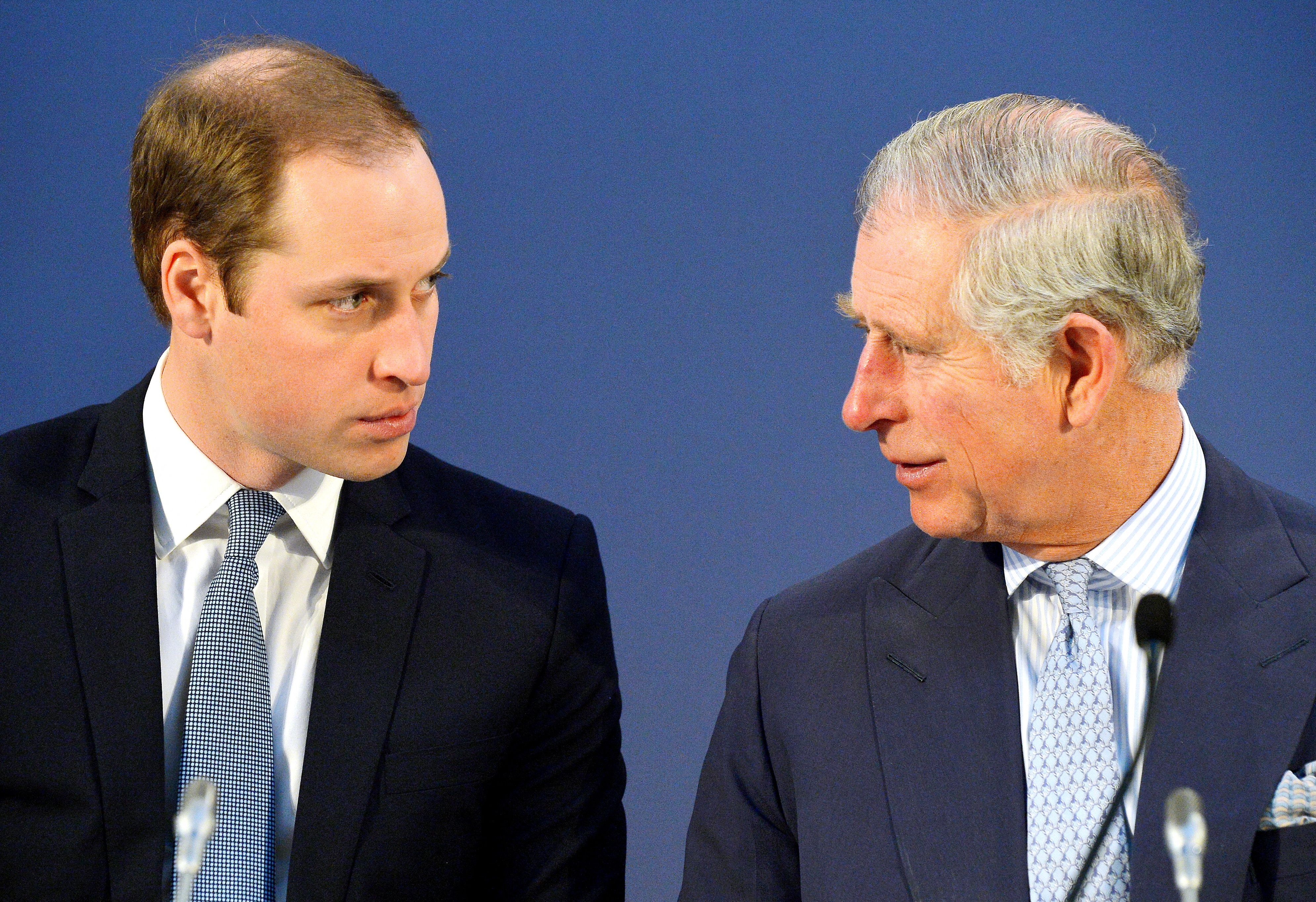 Britain's Prince William, and Britain's King Charles talk during the Illegal Wildlife Trade Conference at Lancaster House in London on February 13, 2014 | Source: Getty Images