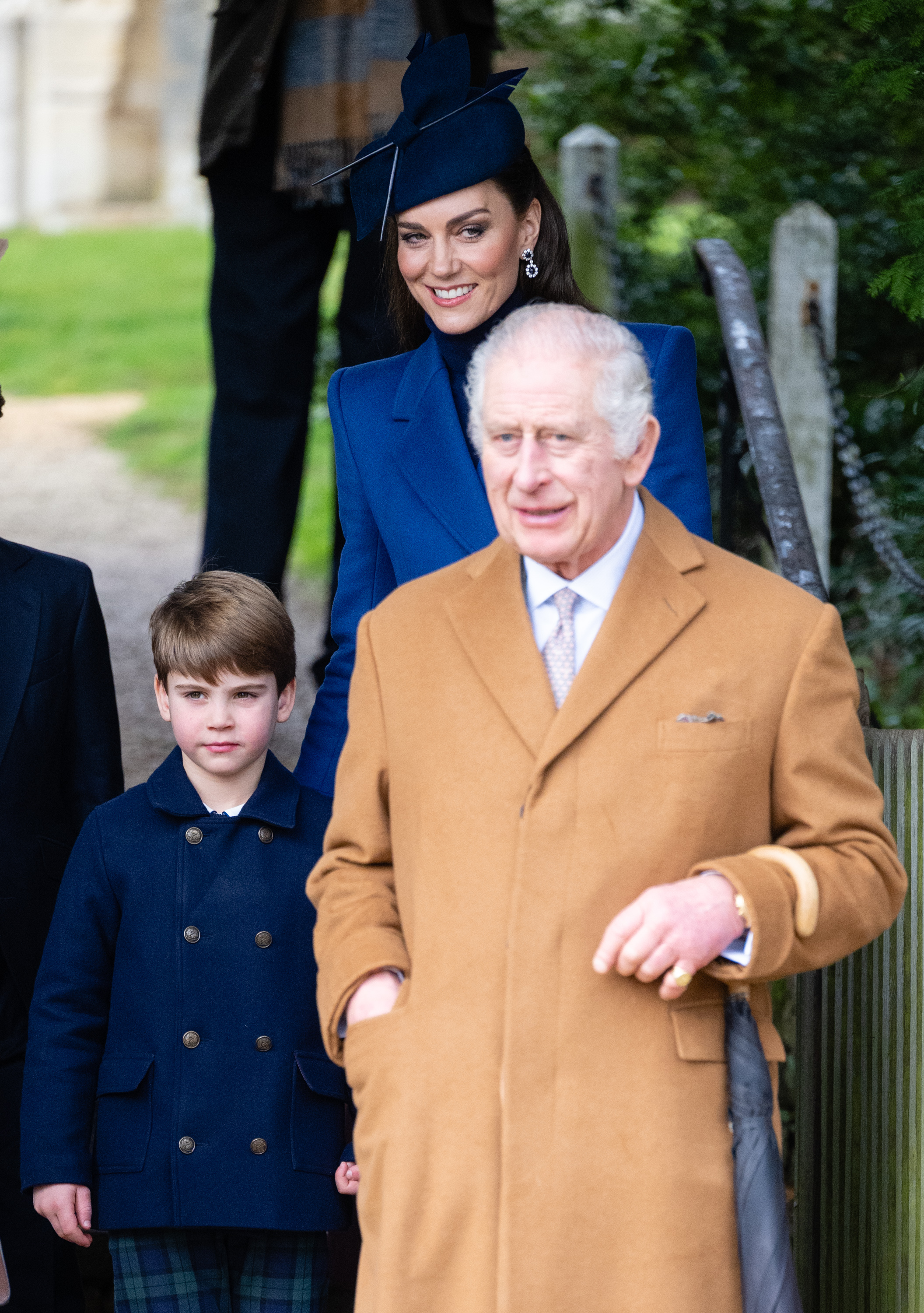 Prince Louis of Wales, Catherine, Princess of Wales and King Charles III at the Christmas morning service on December 25, 2023 in Sandringham, Norfolk | Source: Getty Images