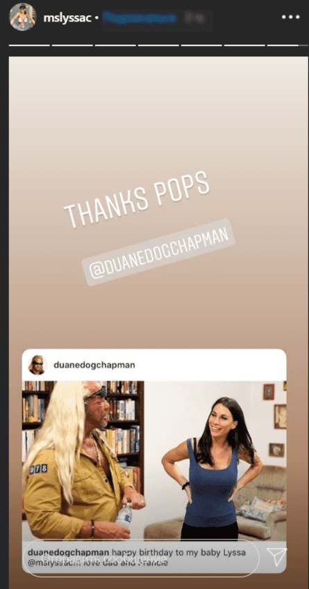 Lyssa Chapman thanks her father Duane Chapman for his birthday message on June 10, 2020 | Photo: Instagram Story/mslyssac