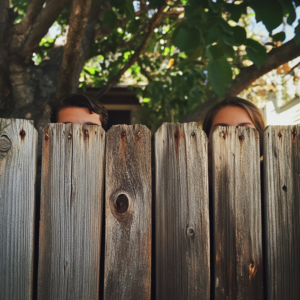 Neighbours peering over a fence | Source: Midjourney