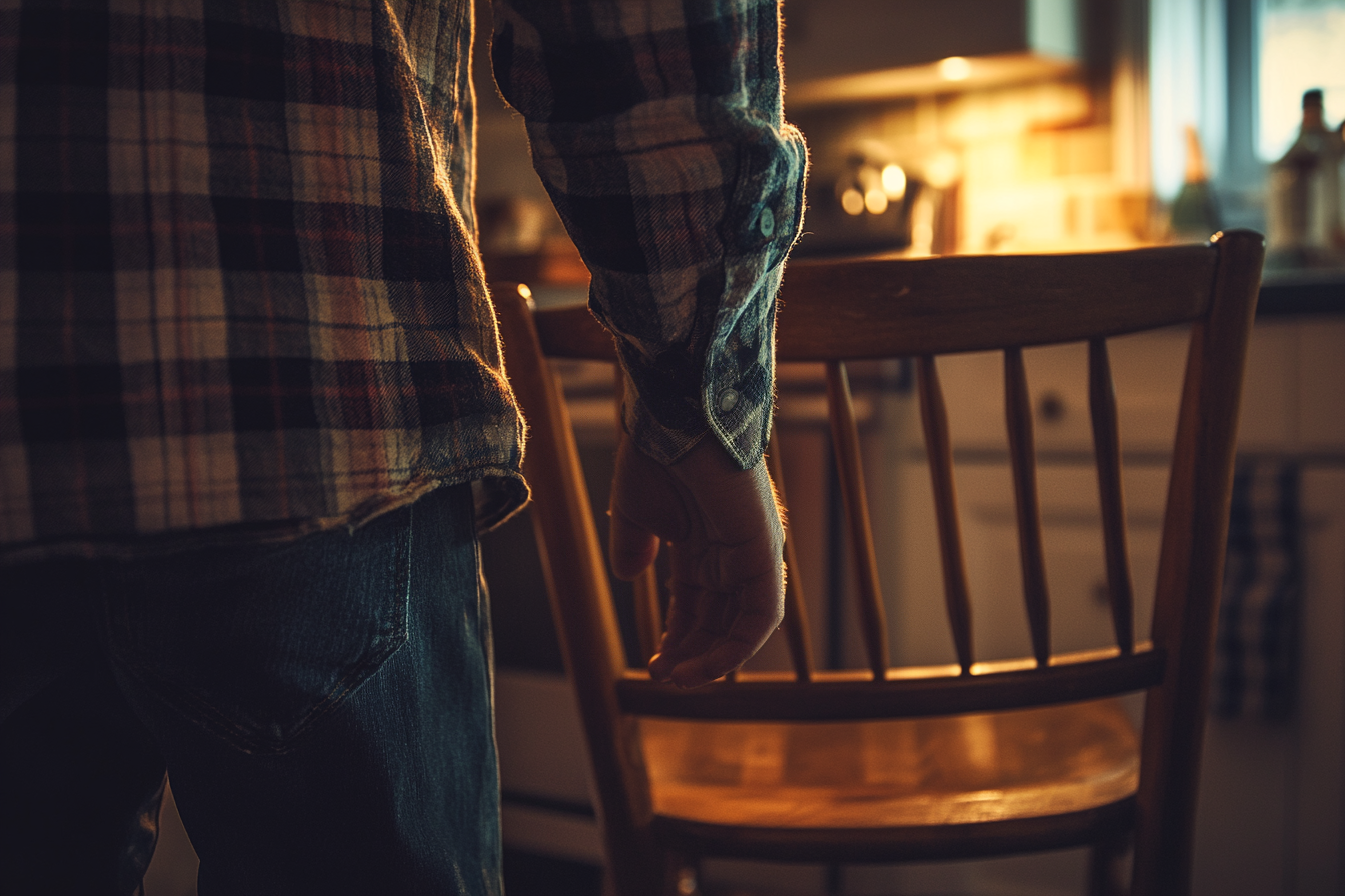 A man standing near a wooden chair in the kitchen | Source: AmoMama