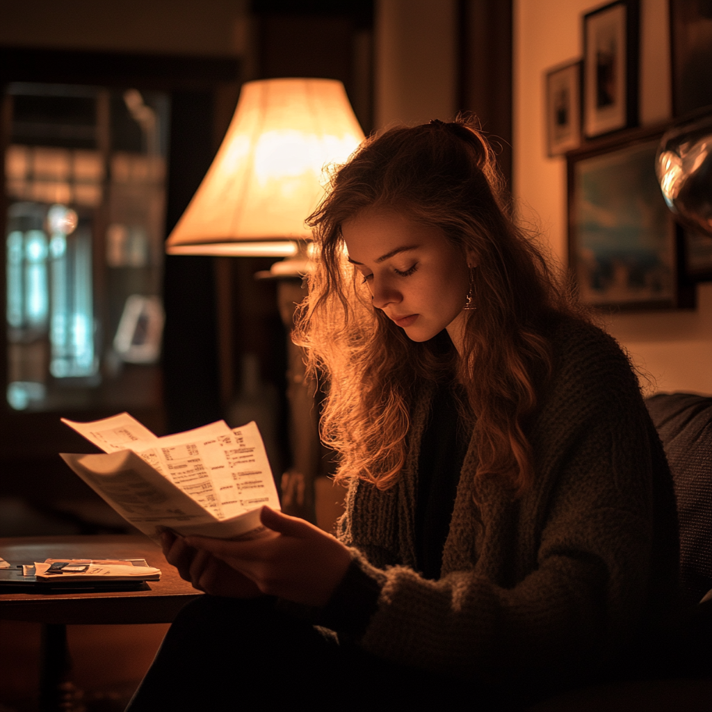 Lady going through her bill | Source: Midjourney