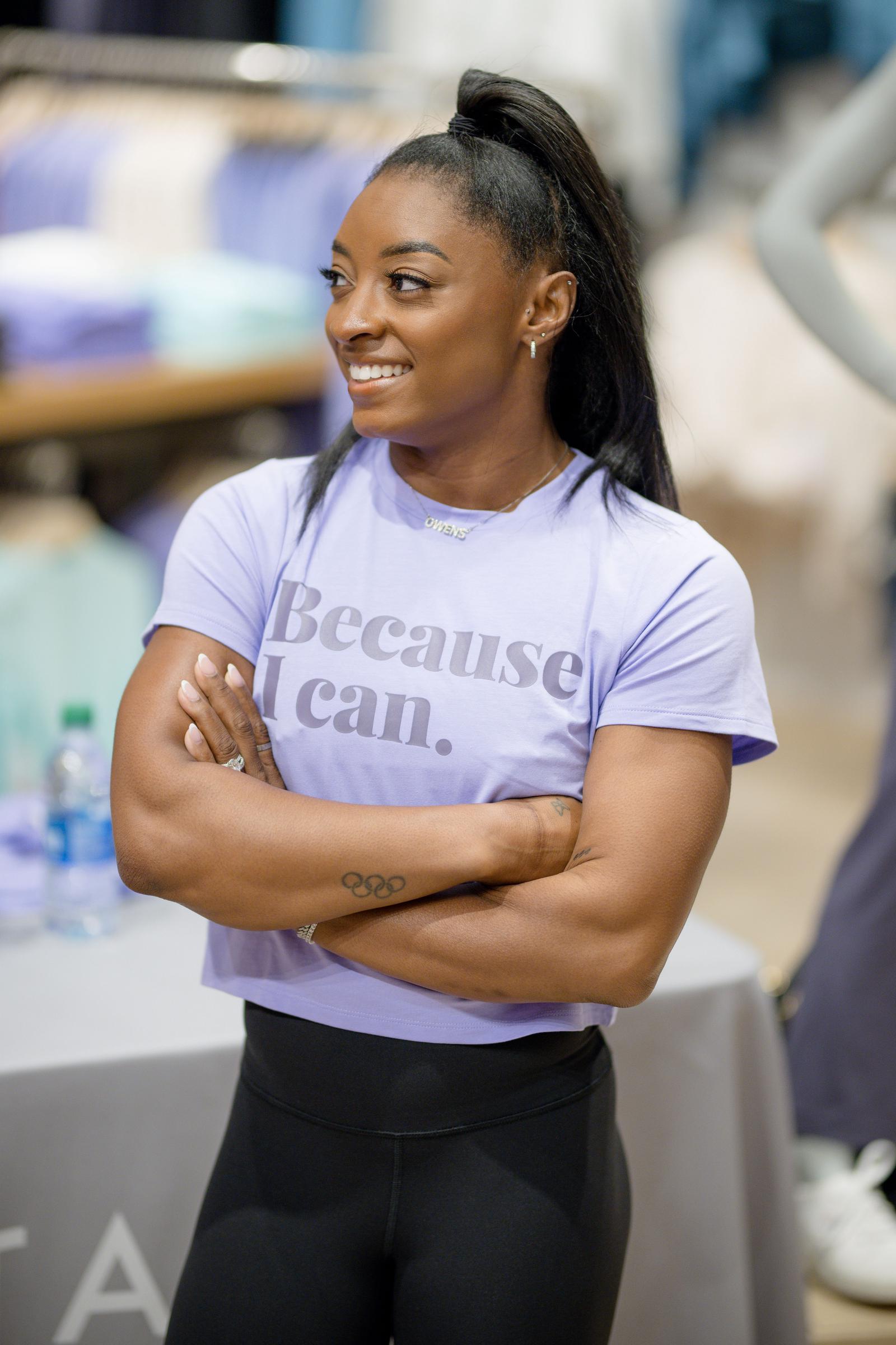 Simone Biles unveils her Simone Biles X Athleta Because I Can Collection on August 29, 2023, in Houston, Texas | Source: Getty Images