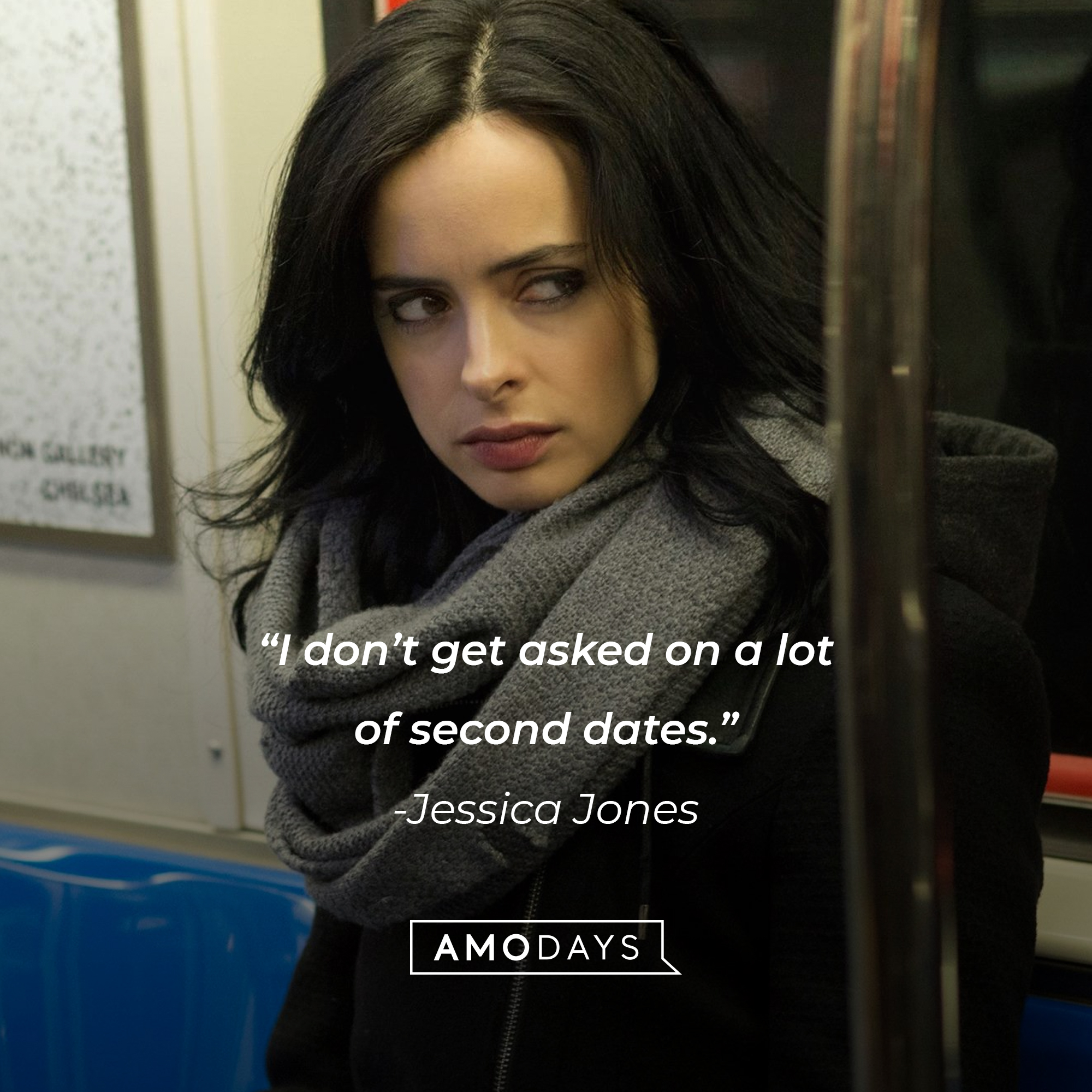 An image of Jessica Jones with her quote:  “I don’t get asked on a lot of second dates.”┃Source:facebook.com/JessicaJonesLat