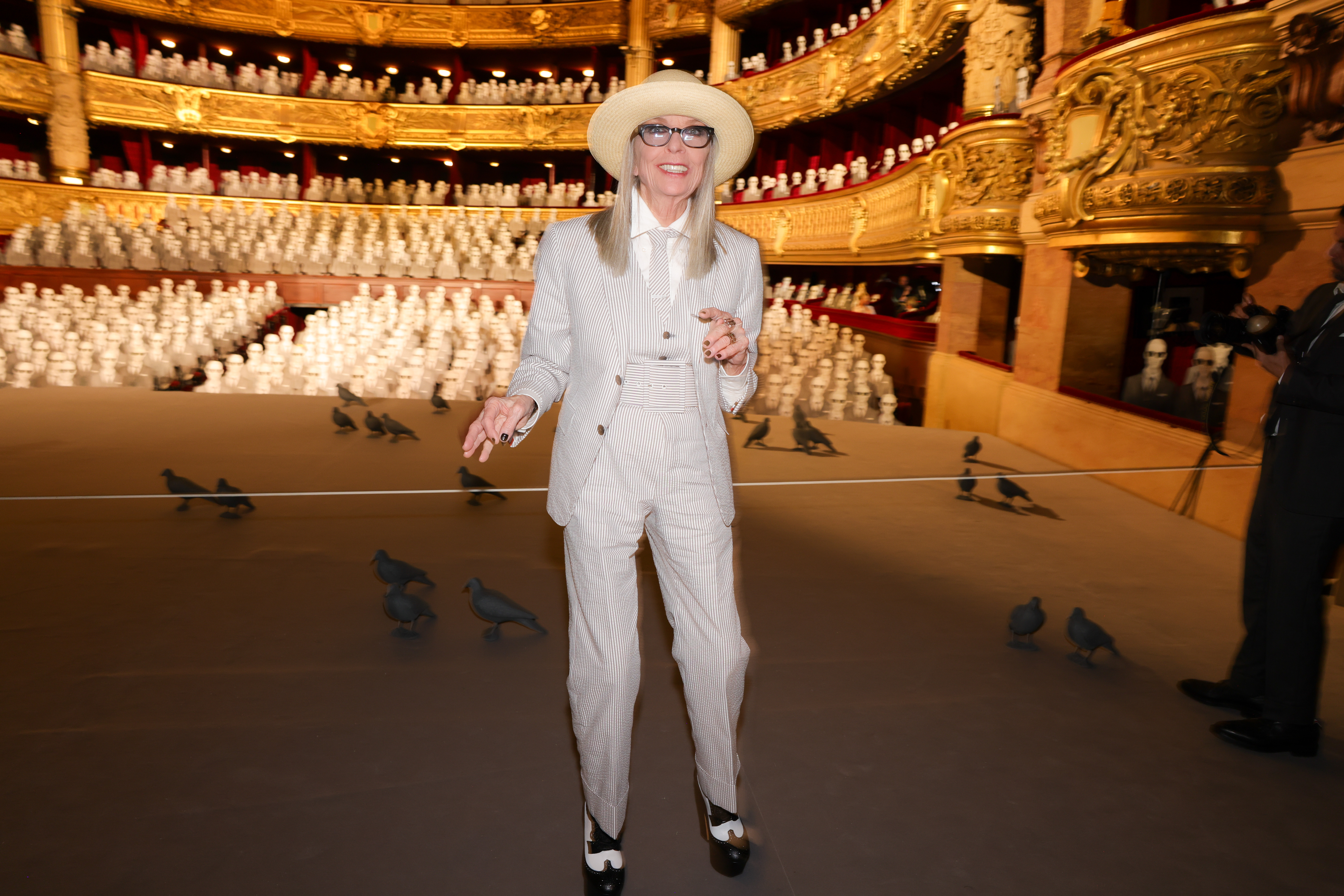 Diane Keaton attends the Thom Browne Haute Couture Fall/Winter 2023/2024 show as part of Paris Fashion Week, on July 3, 2023, in Paris, France.| Source: Getty Images