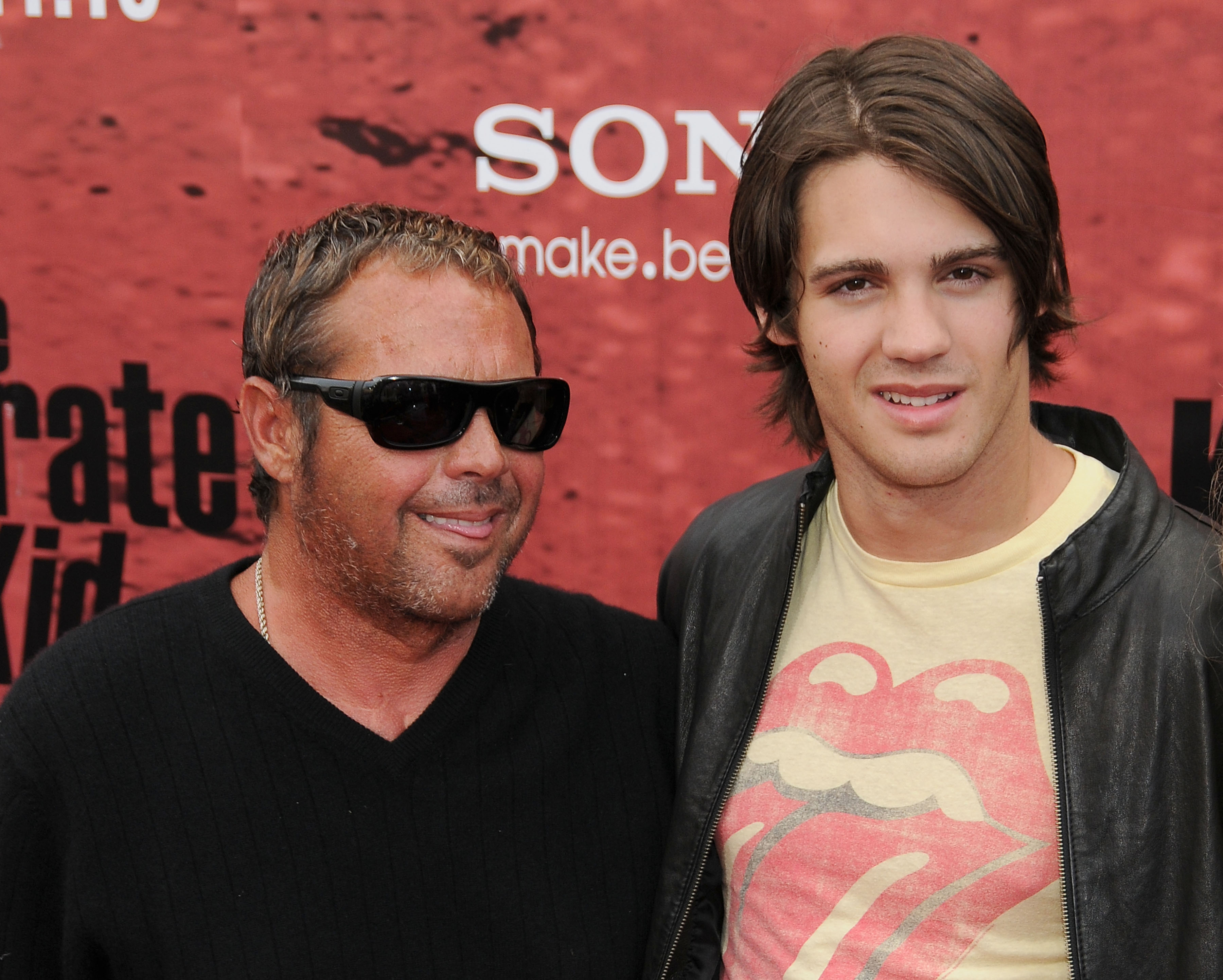 Chad McQueen and son Stephen arrive at the Los Angeles premiere of "The Karate Kid" at the Mann Village Theatre on June 7, 2010, in Westwood, California. | Source: Getty Images