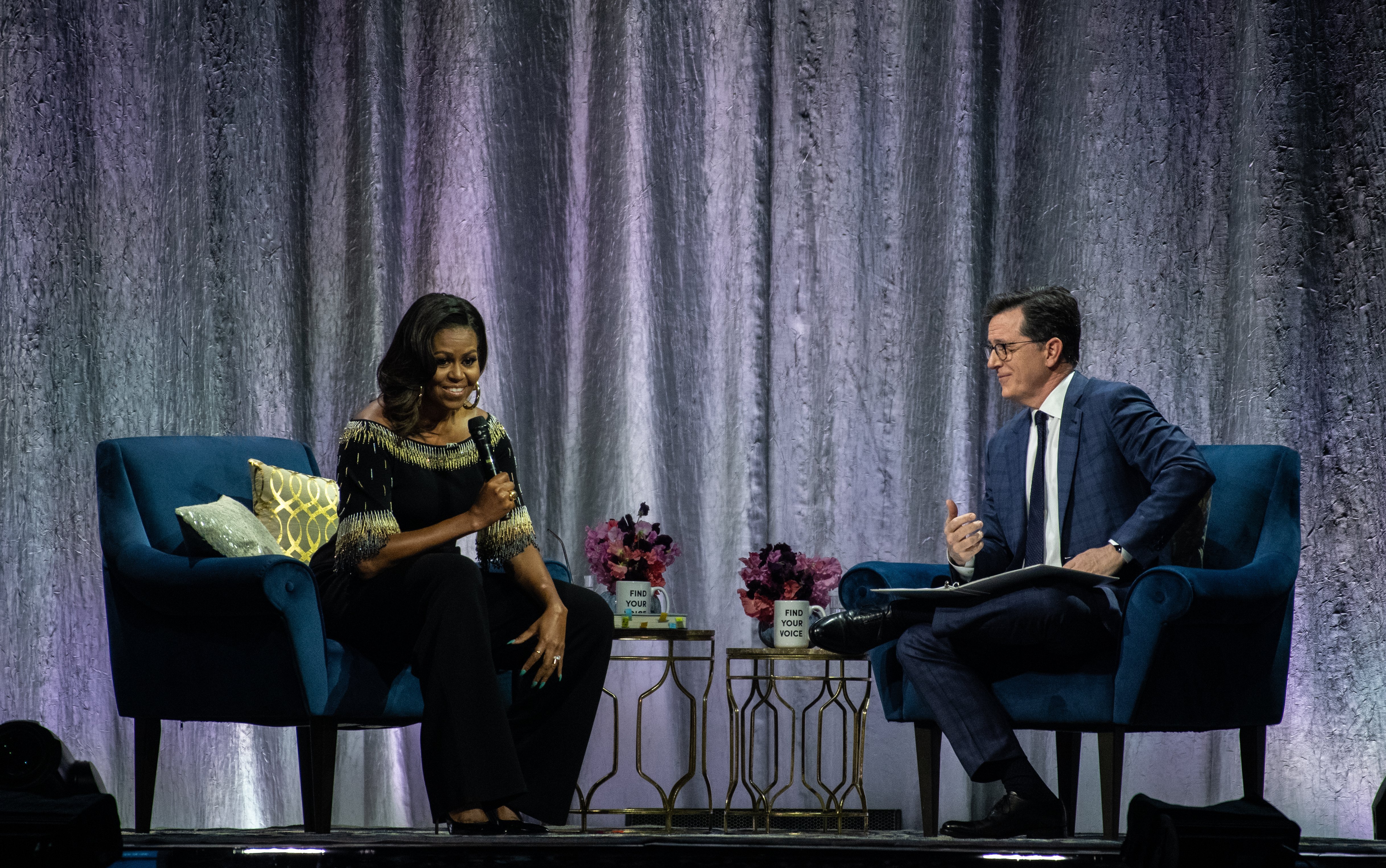 Michelle Obama on stage as part of her 'Becoming: An Intimate Conversation With Michelle Obama' tour at The O2 Arena on April 14, 2019 in London, England | Photo: Getty Images