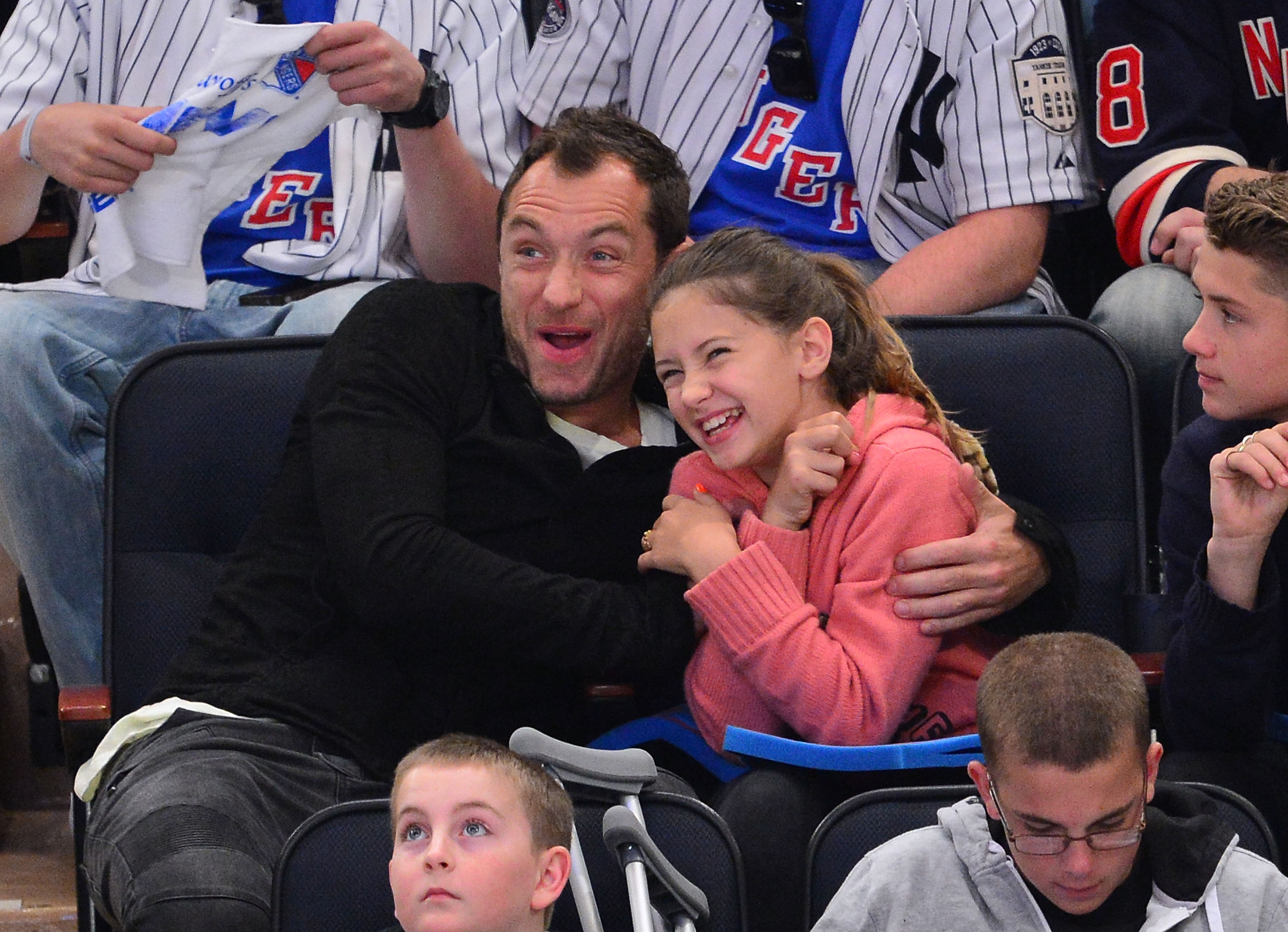 Jude Law and Iris Law attend the Ottawa Senators vs New York Rangers game at Madison Square Garden on April 14, 2012 in New York City | Source: Getty Images