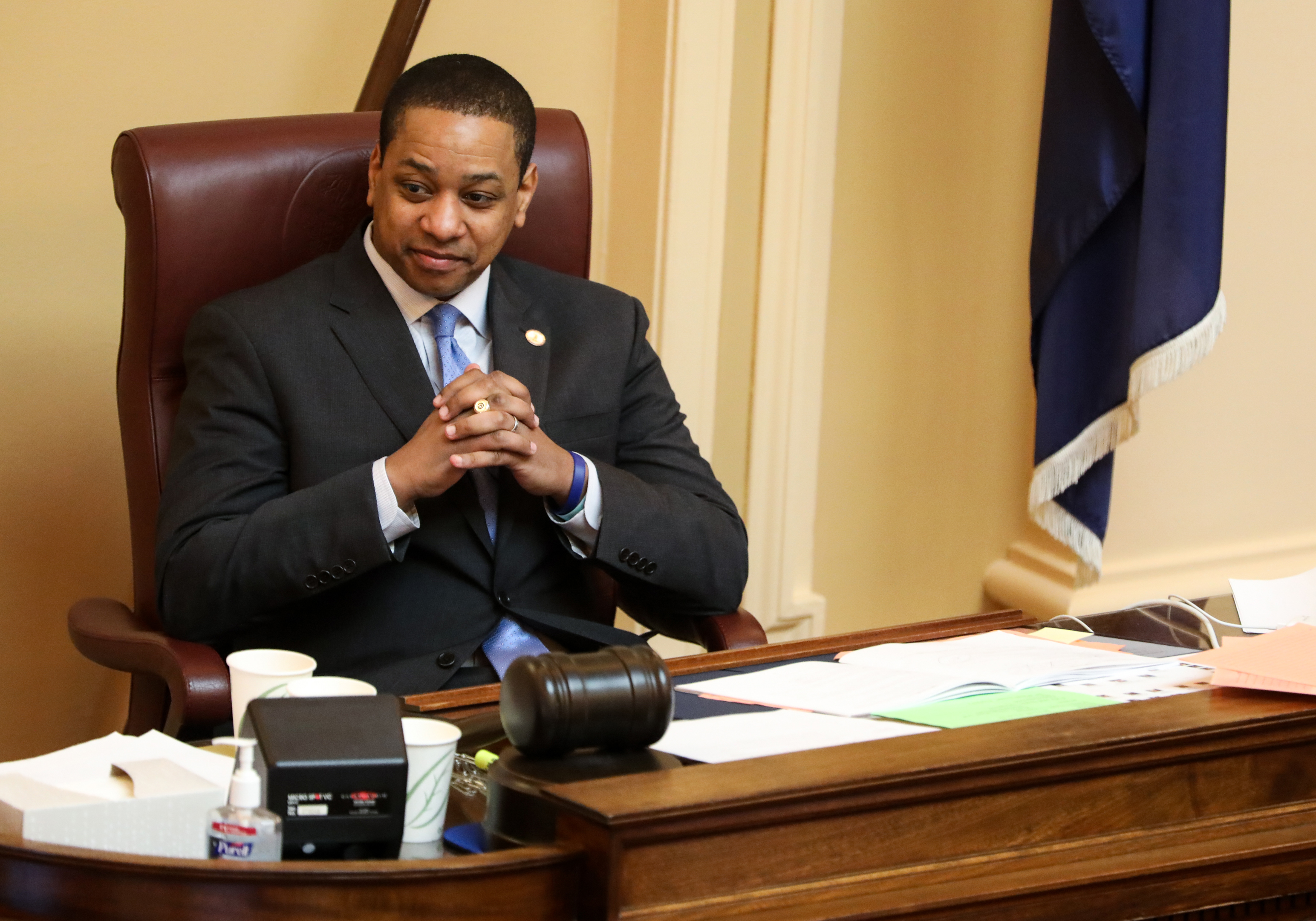 Justin Fairfax presides over a Virginia Senate session at the state capitol in Richmond on February 4, 2019 | Source: Getty Images