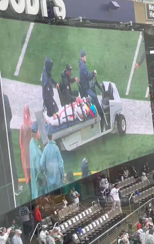 Tyler Badie being carted off the field, posted on September 29, 2024 | Source: X/@_MLFootball