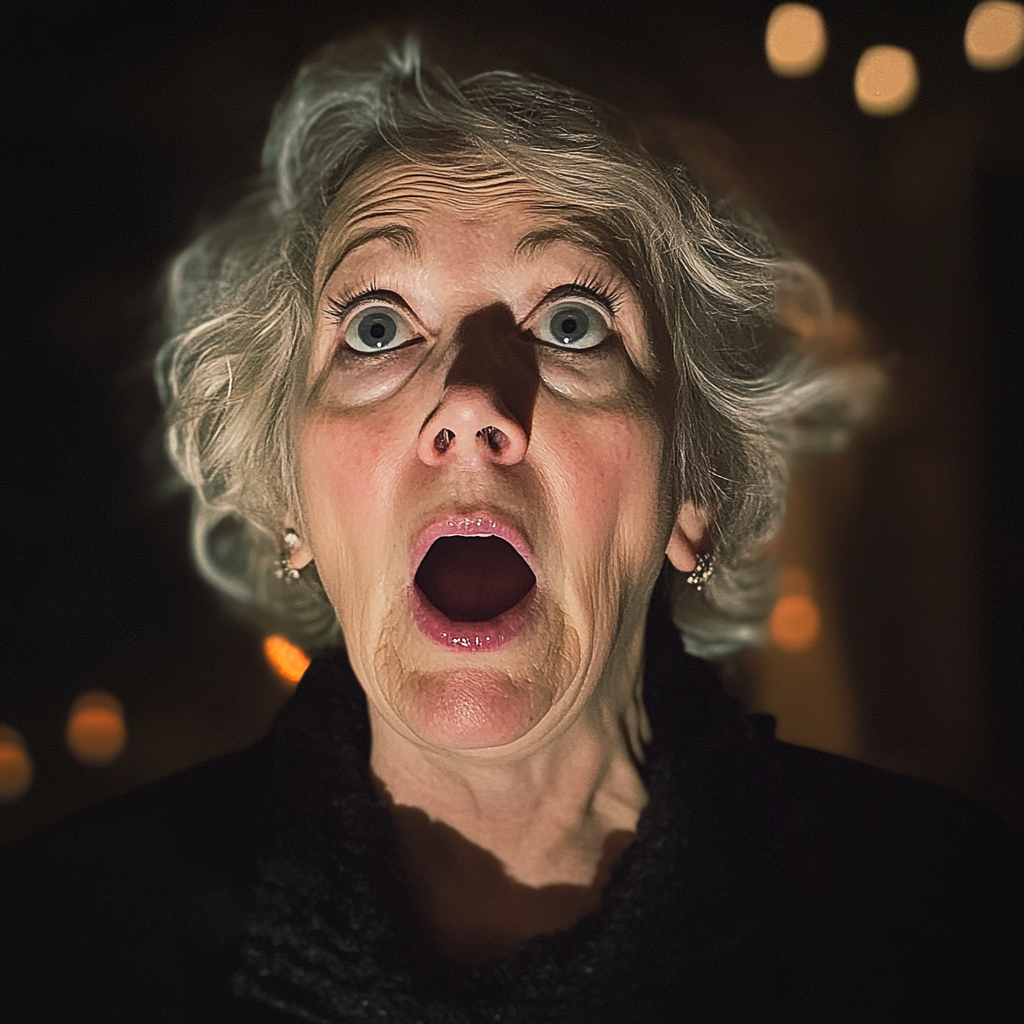 A shocked older woman | Source: Midjourney