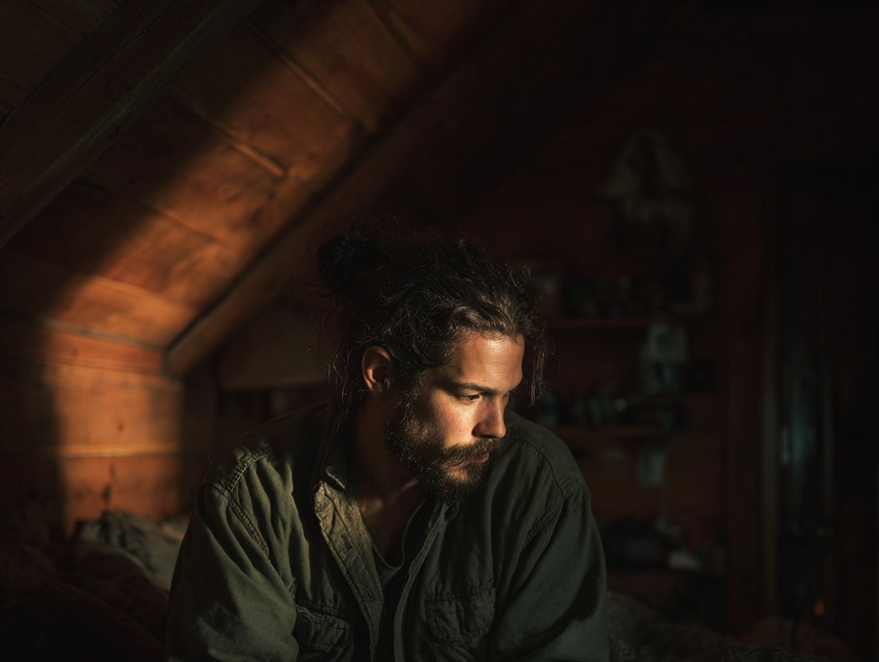 A man sitting on a bed with messy hair | Source: Midjourney