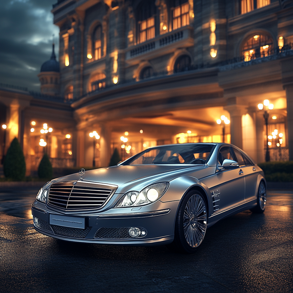 A silver car in a hotel's parking lot | Source: Midjourney