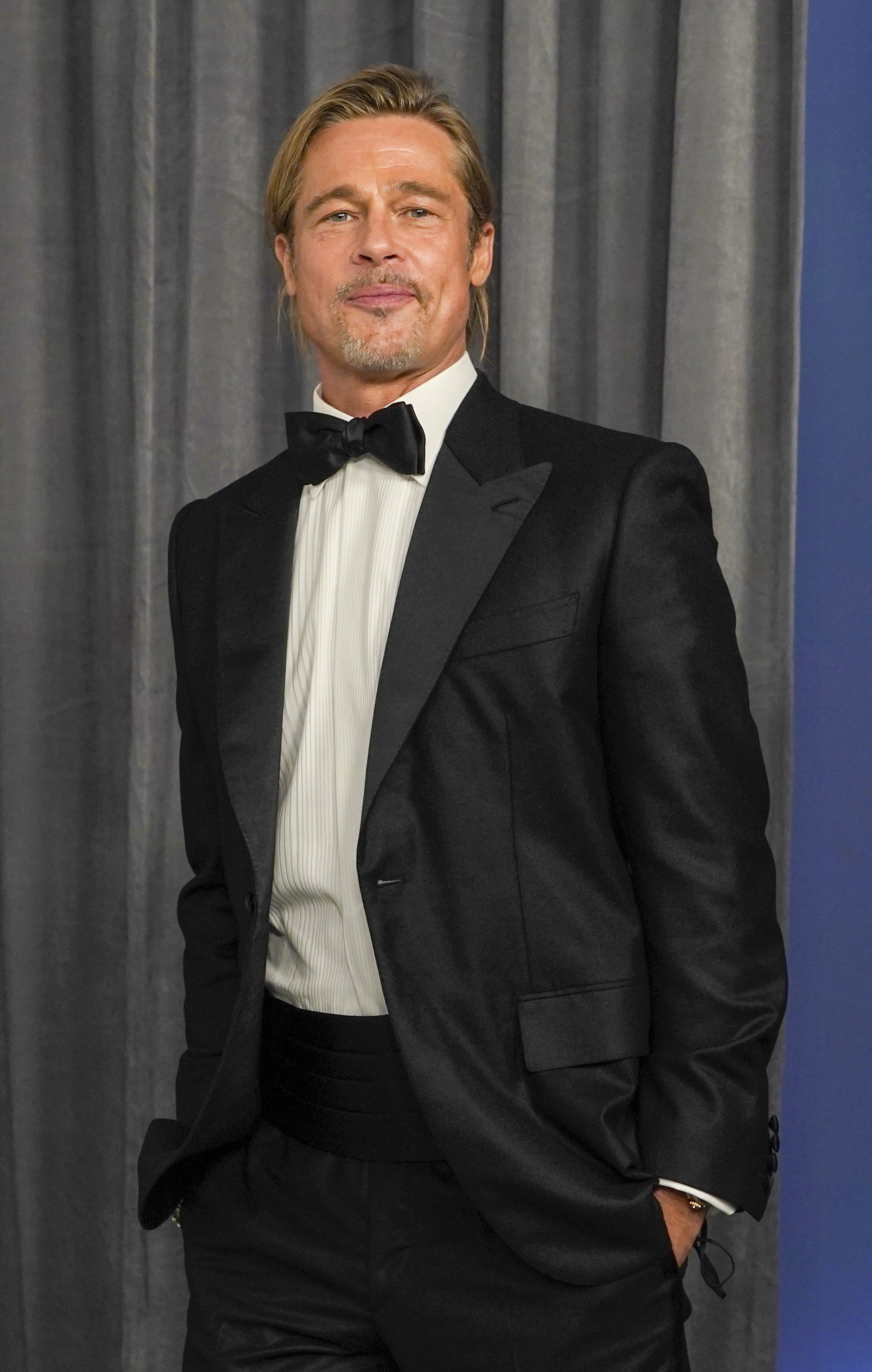 Brad Pitt poses in the press room at the Oscars on Sunday, April 25, 2021, at Union Station in Los Angeles. | Source: Getty Images