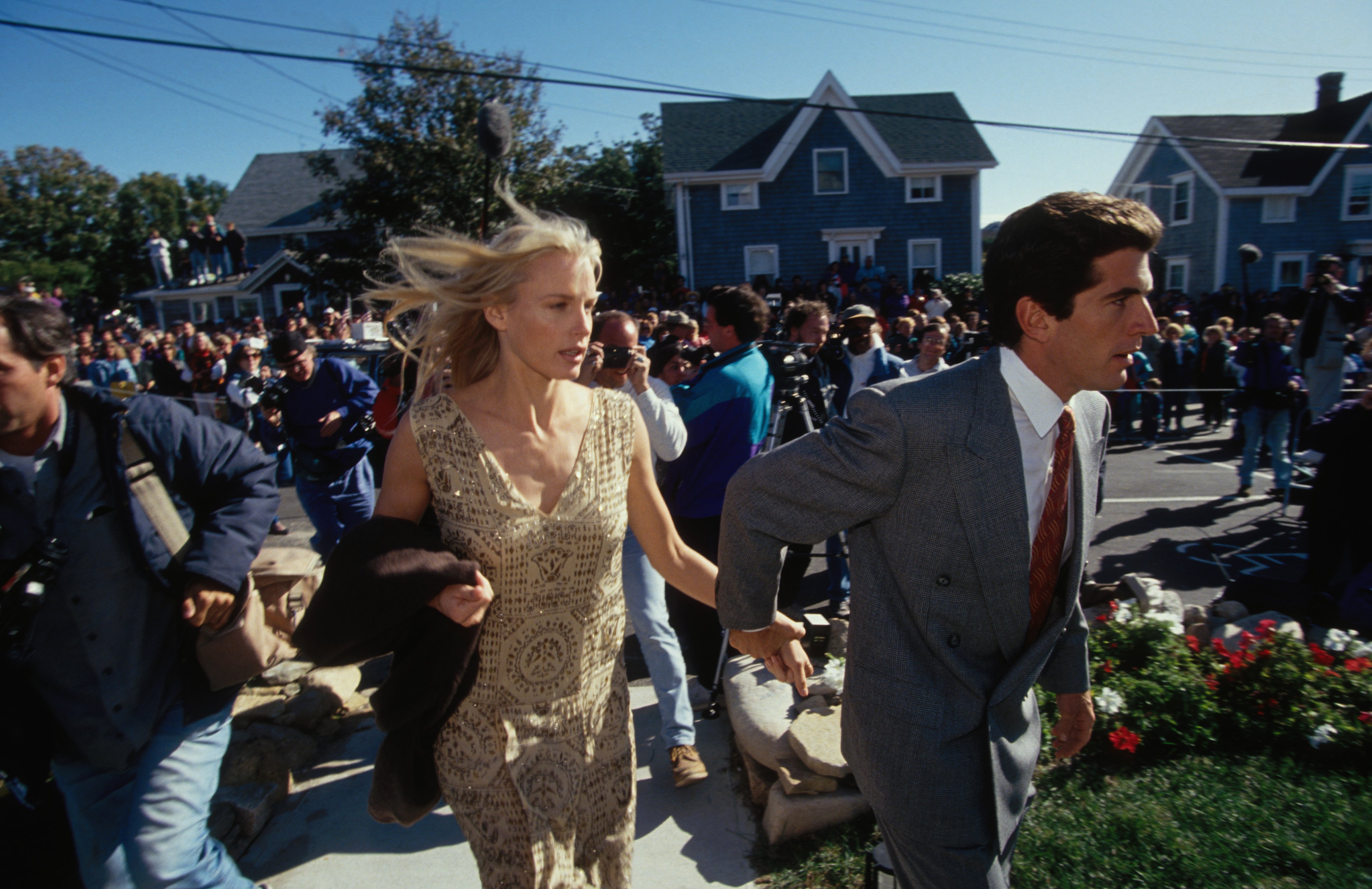 John F. Kennedy, Jr. and Daryl Hannah arriving at the wedding of his cousin Edward Kennedy, Jr. in Rhode Island. / Source: Getty Images