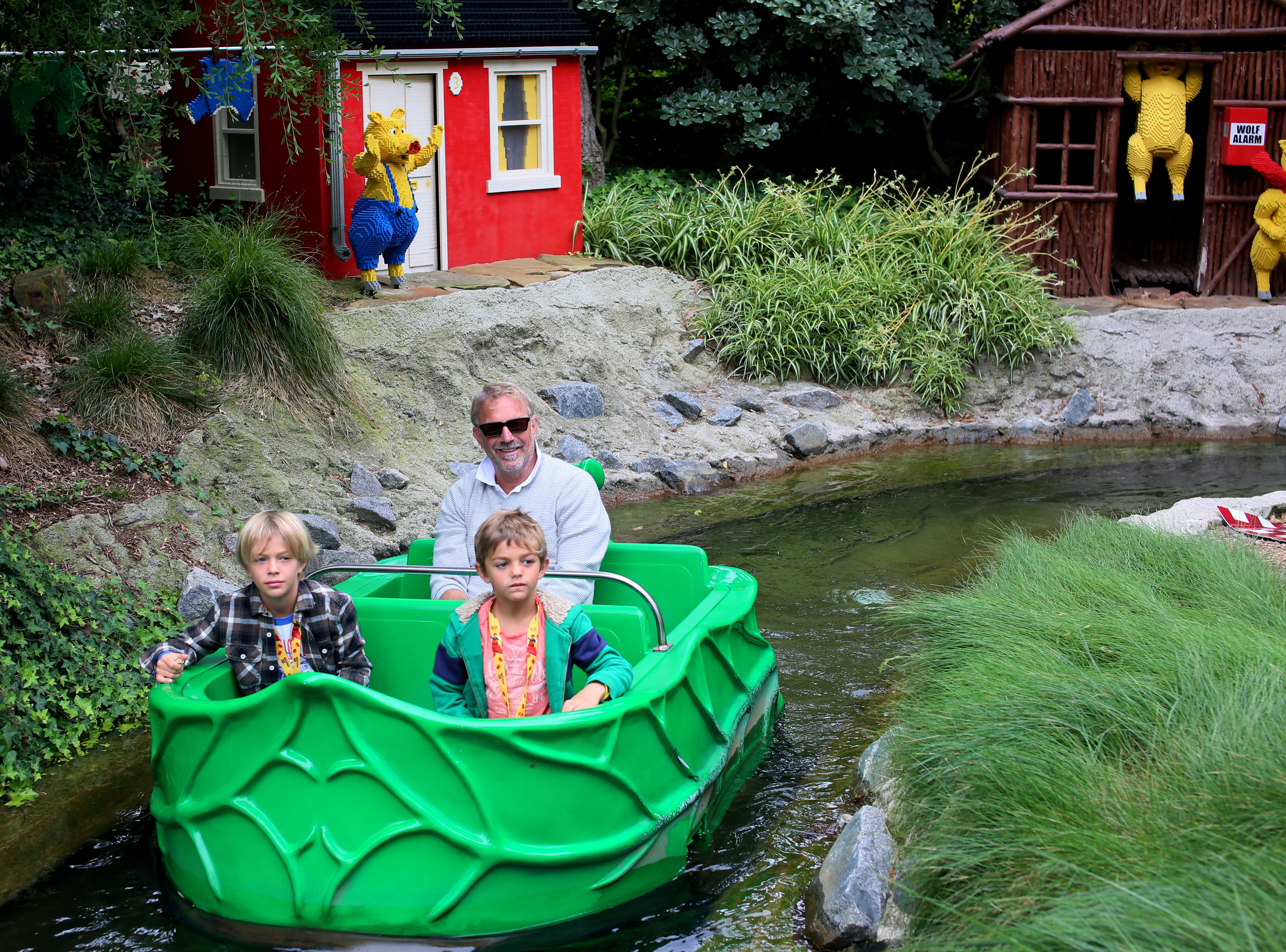 Kevin Costner on a ride with his sons at Legoland California on Wednesday, May 27, 2015 in Carlsbad, California | Source: Getty Imagees