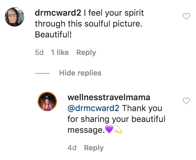 A fan commented on a photo of Shannon Amos sitting in the middle of a road at the Sangre de Cristo Wilderness | Source: Instagram.com/wellnesstravelmama