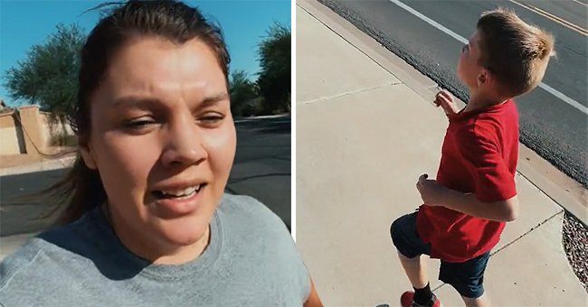 Katarina Rodriguez running with her 5-year-old son. | Source: tiktok.com/kat.rodriguez13