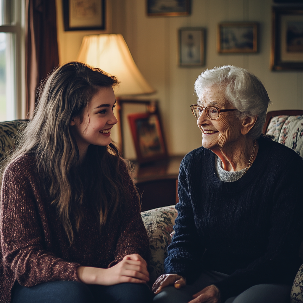 A young woman talking to an elderly woman | Source: Midjourney