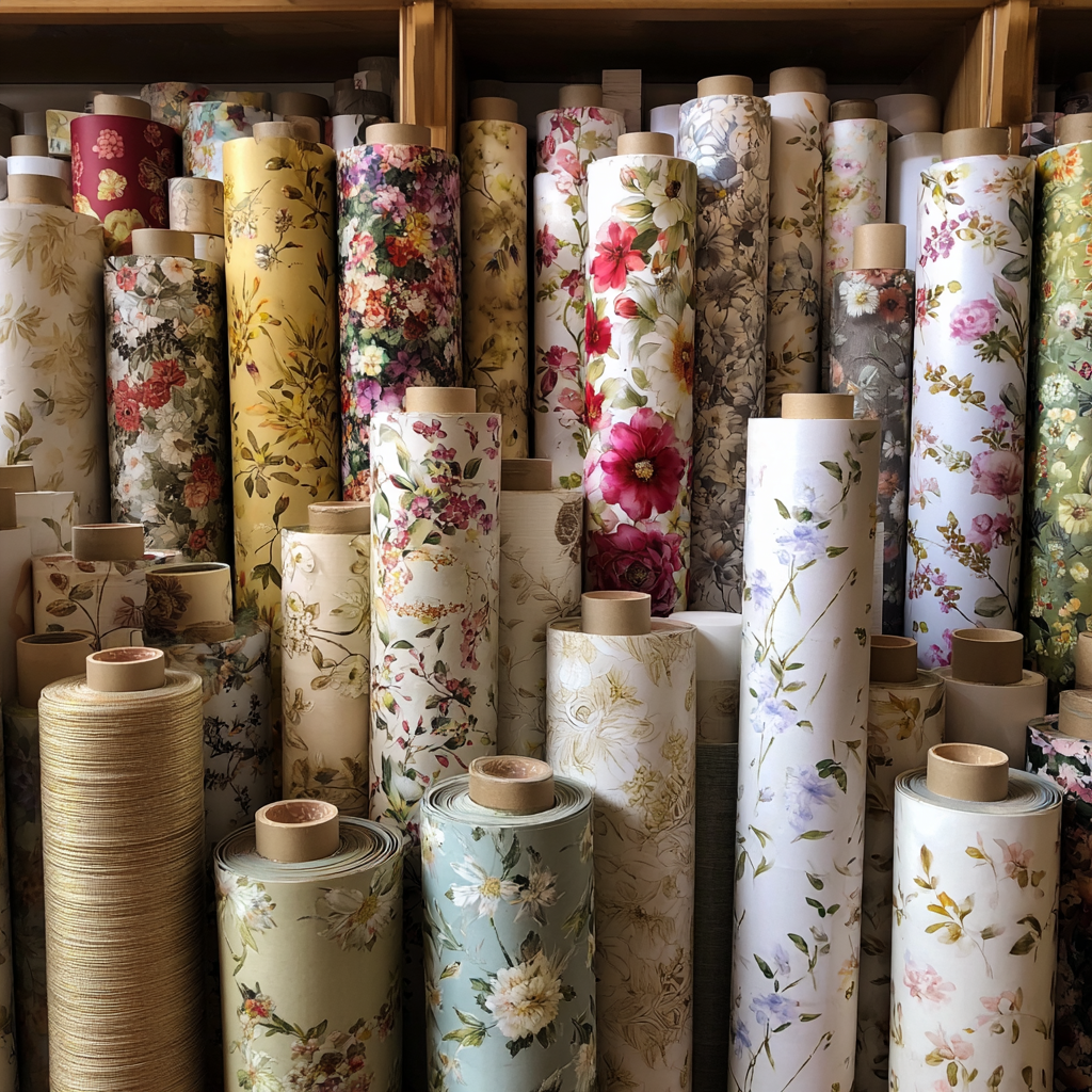 Rolls of wallpaper in a store | Source: Midjourney