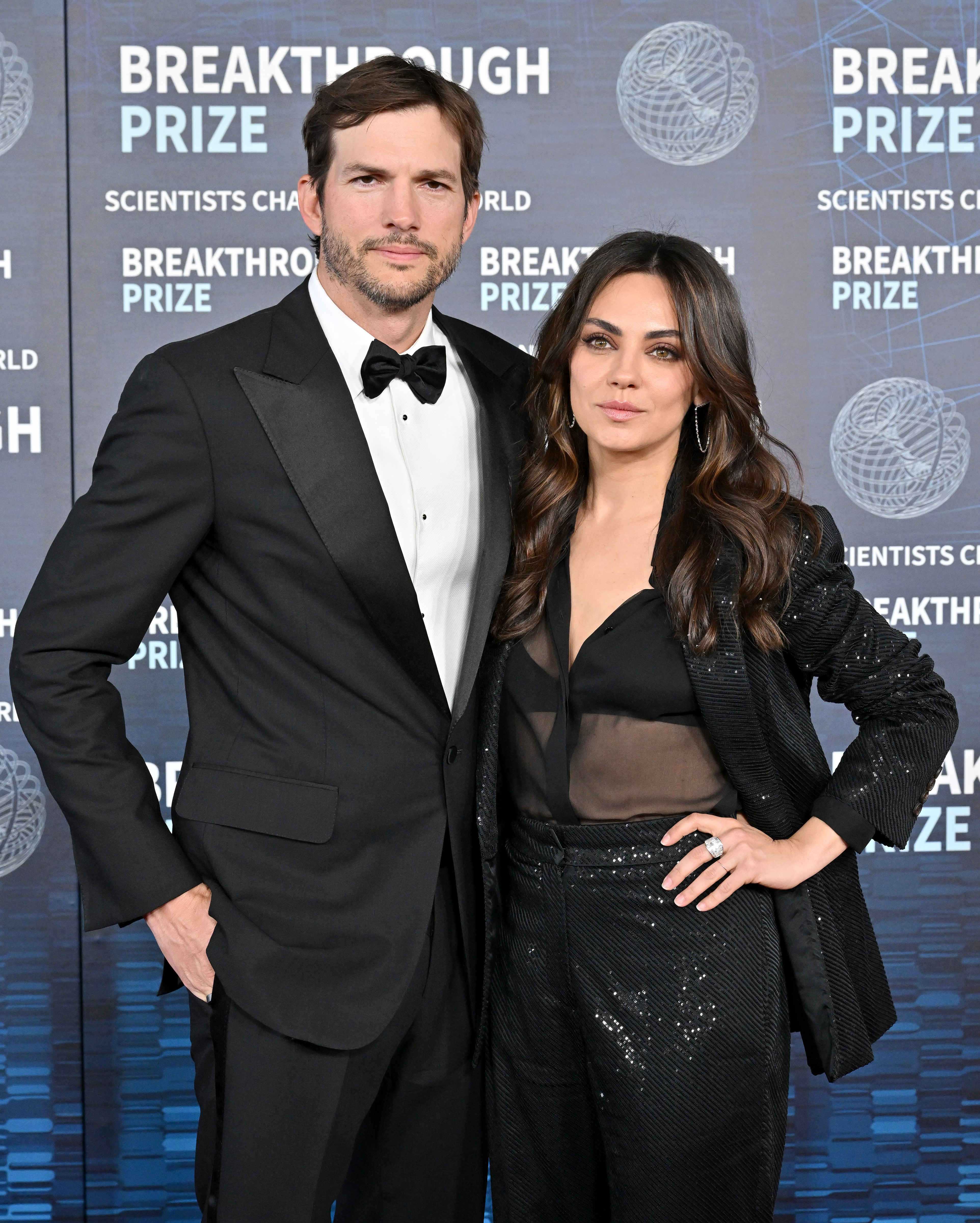 Ashton Kutcher and Mila Kunis at the 9th Annual Breakthrough Prize Ceremony in Los Angeles, California on April 15, 2023 | Source: Getty Images