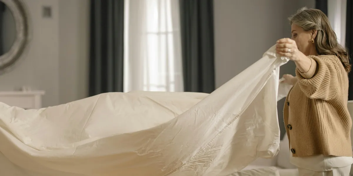A woman fixing her bedsheet | Source: Pexels
