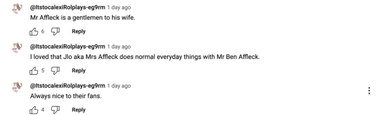 Fan comments about Jennifer Lopez and Ben Affleck, dated November 6, 2023 | Source: YouTube/X17onlineVideo