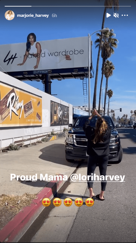 An Instagram Story screenshot of Marjorie Harvey taking a snap of Lori Harvey's billboard ad. | Photo: instagram.com/marjorie_harvey