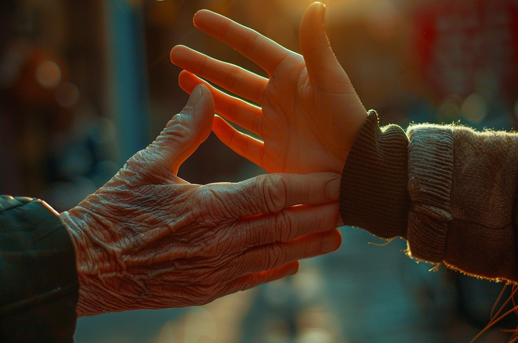 A close-up shot of a high five between a woman and her grandfather | Source: Midjourney