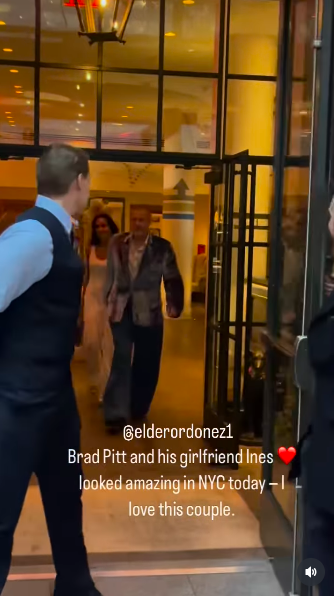 Brad Pitt and Ines de Ramon exiting their hotel as the staff open the doors for them, posted on June 15, 2025. | Source: Instagram/elderordonez1