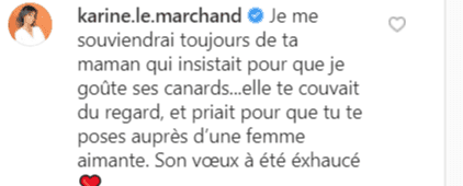 Capture d'écran du commentaire de Karine Le Marchand sur la publication Instagram de Pierre, un ancien candidat de "L'amour dans le pré" | Photo: Instagram/Karine.le.marchand