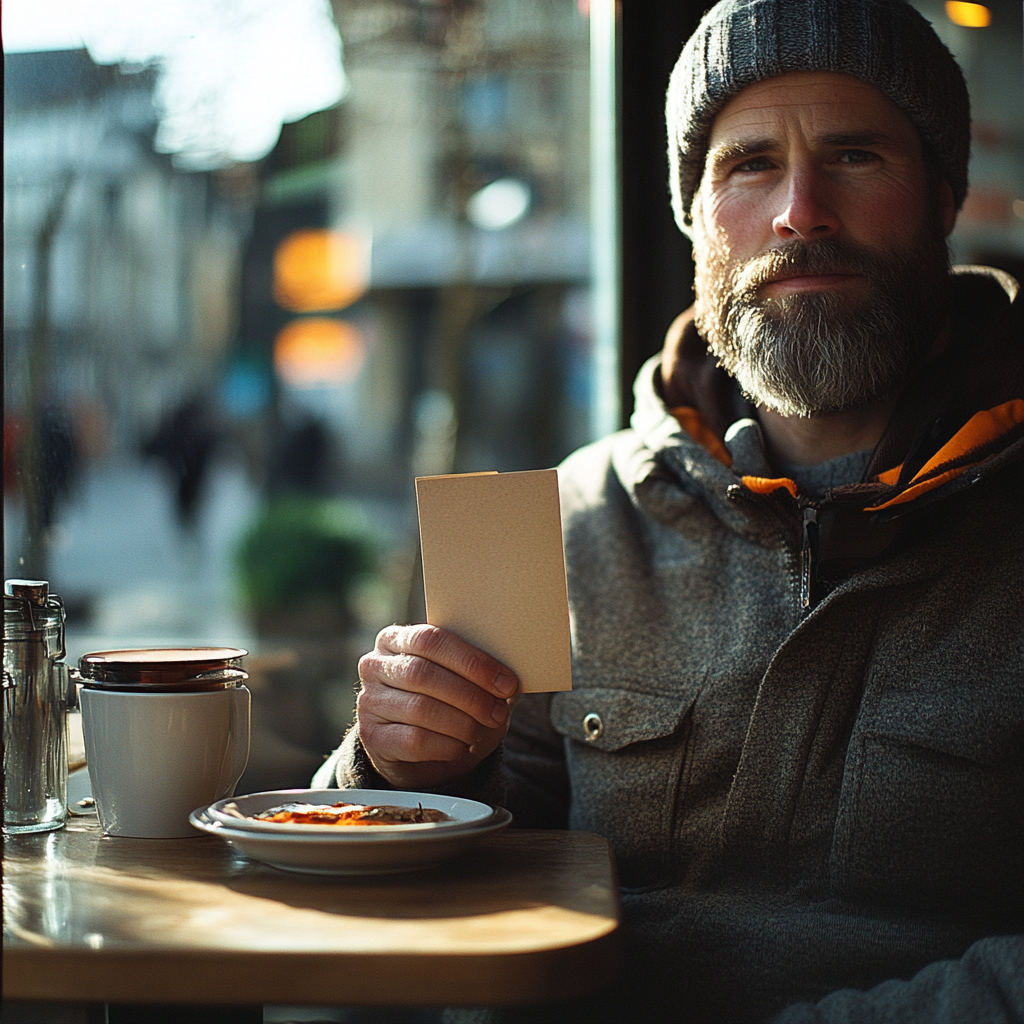 Greg holding out an envelope | Source: Midjourney