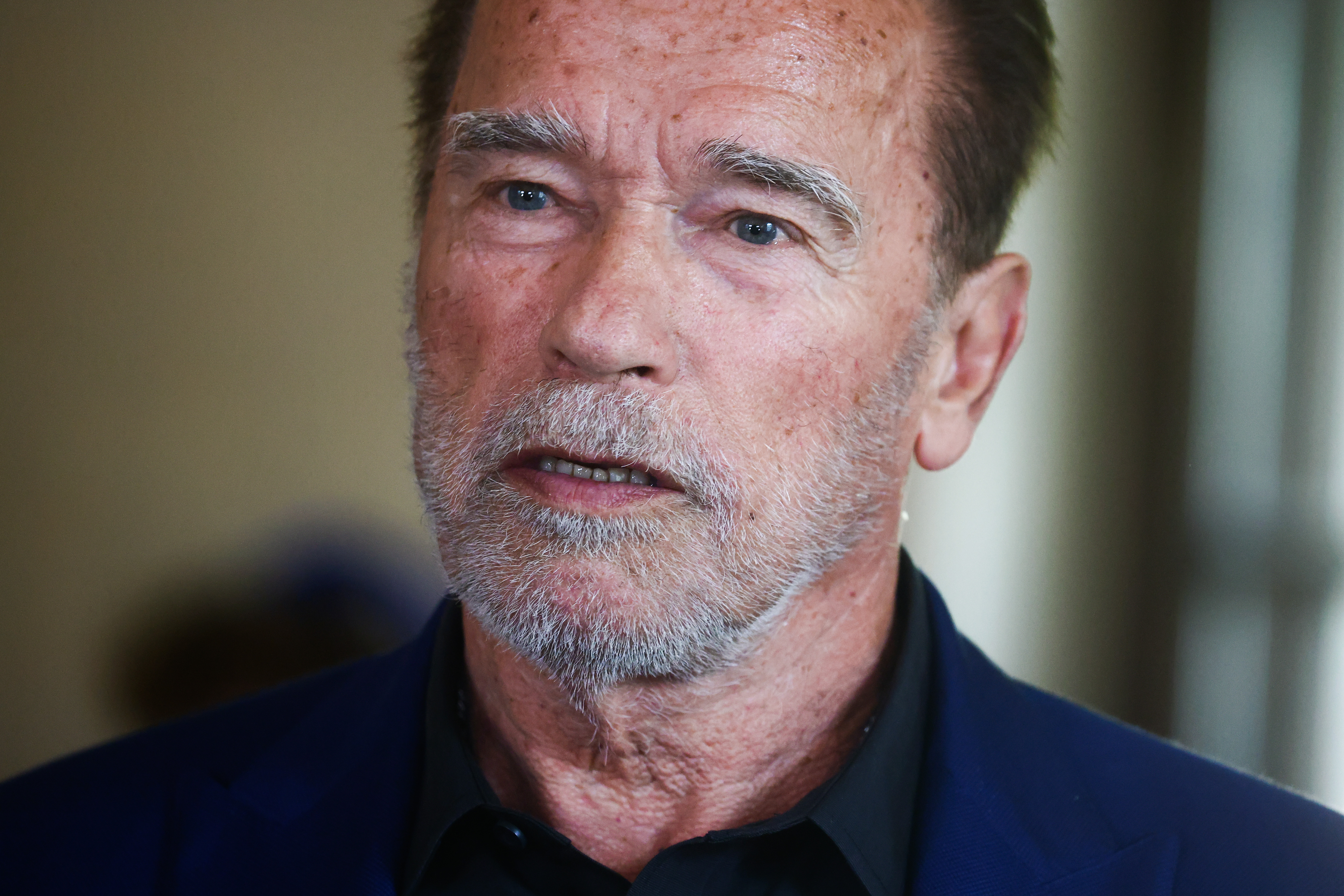 Arnold Schwarzenegger attends an event marking the completion of a 4-acre solar rooftop constructed atop AltaSea's research and development facility, at the Port of Los Angeles, on April 21, 2023, in Los Angeles, California. | Source: Getty Images