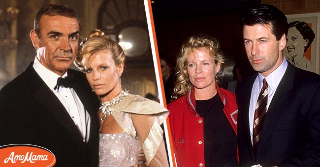 Sean Connery and Kim Basinger on the set of "Never Say Never Again" circa 1983, and her with Alec Baldwin at the screening of "Blood Ties: The Life and Work of Sally Mann" on November 10, 1993, in Beverly Hills, California | Photos: Sunset Boulevard/Corbis & Ron Galella, Ltd./Ron Galella Collection/Getty Images