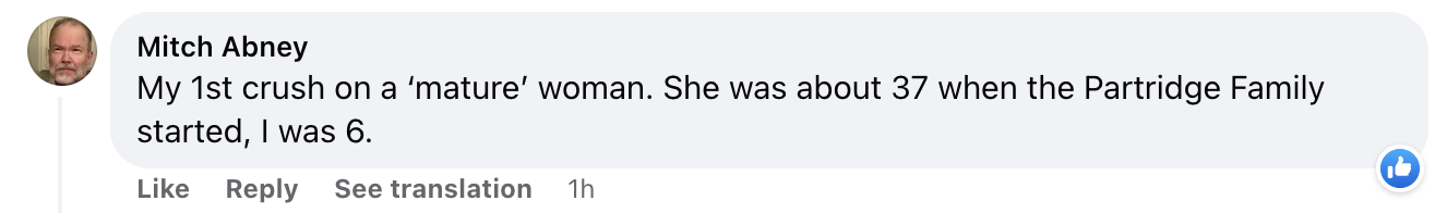 A fan's comment on a Facebook post wishing Shirley Jones a happy 89th birthday on March 31, 2023 | Source: Facebook/Retro Girls With Curves