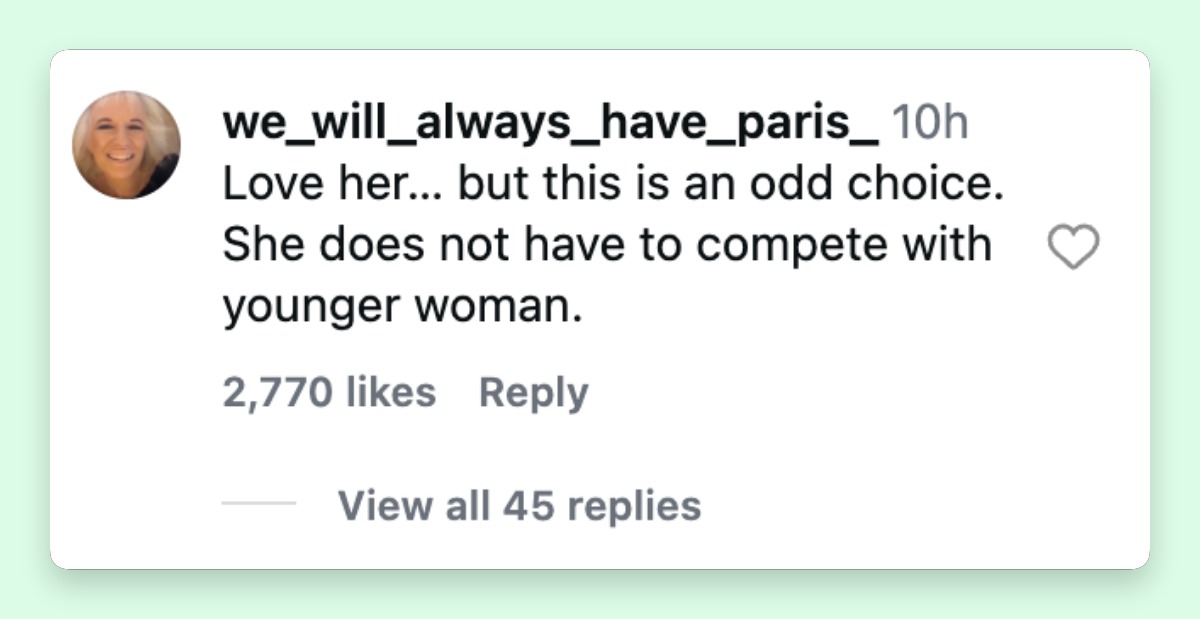 Netizen's were stunned by her new appearance, but not in a good way. This screenshot shows a comment about Vera Wang's outfit on June 11, 2026 | Source: Instagram/mickmicknyc