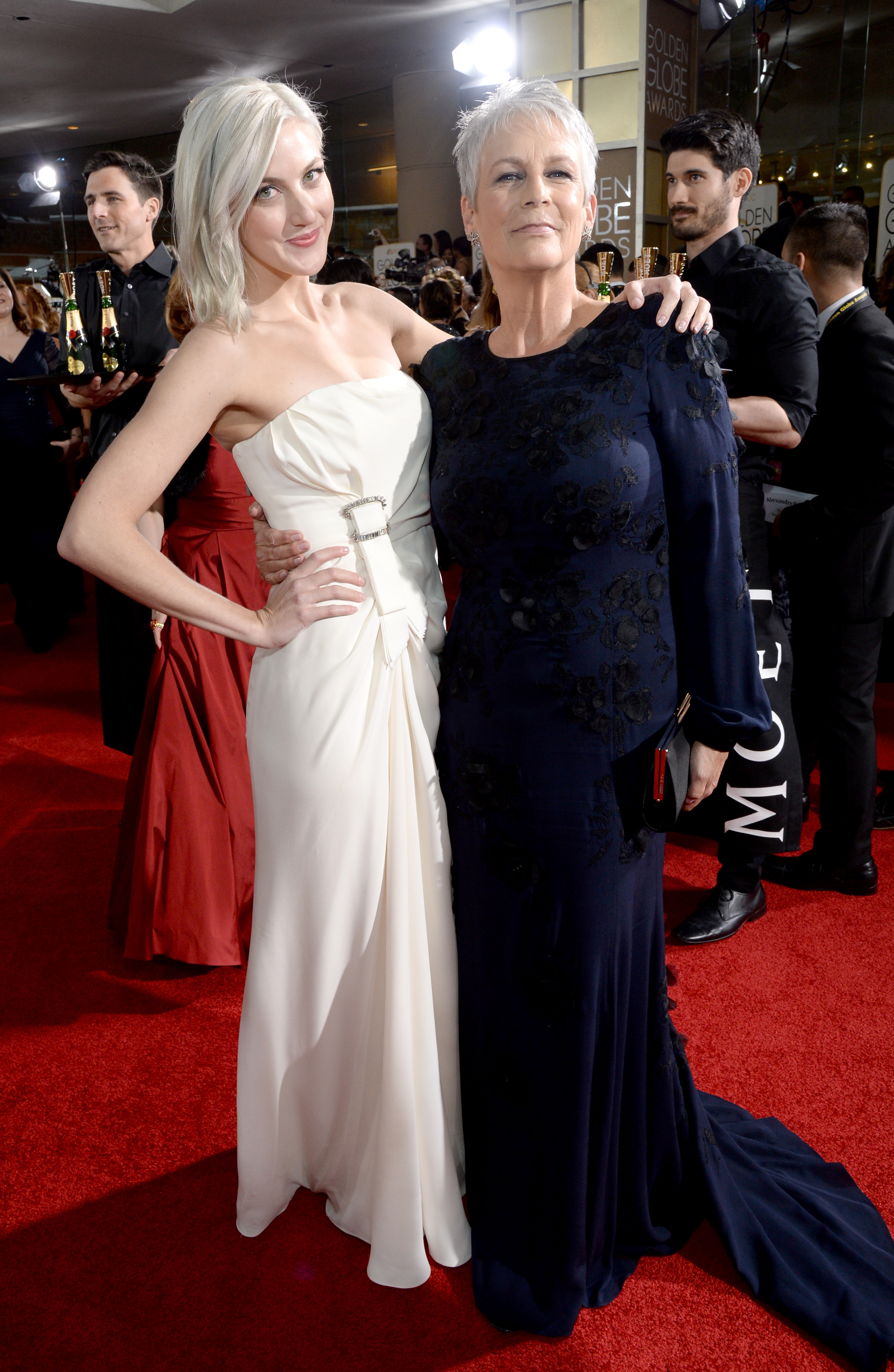 Annie Guest and Jamie Lee Curtis attend the 73rd Annual Golden Globe Awards held at the Beverly Hilton Hotel on January 10, 2016 in California | Source: Getty Images