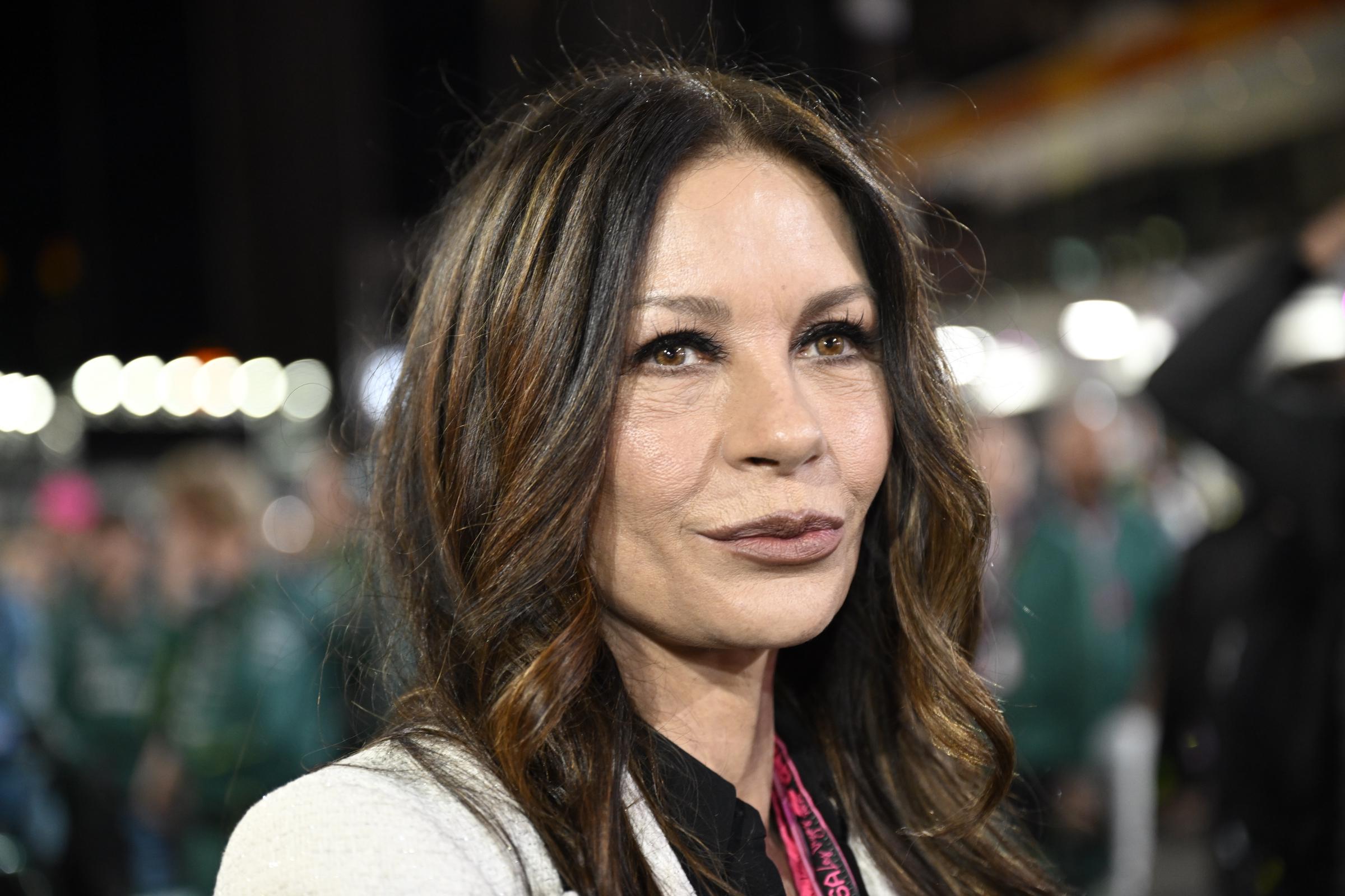 Catherine Zeta-Jones attends the Pre-Race Show (Grid) during race night at the Formula 1 Grand Prix 2025 of Las Vegas at Las Vegas Strip Circuit on November 22, 2025 in Las Vegas, Nevada. | Source: Getty Images