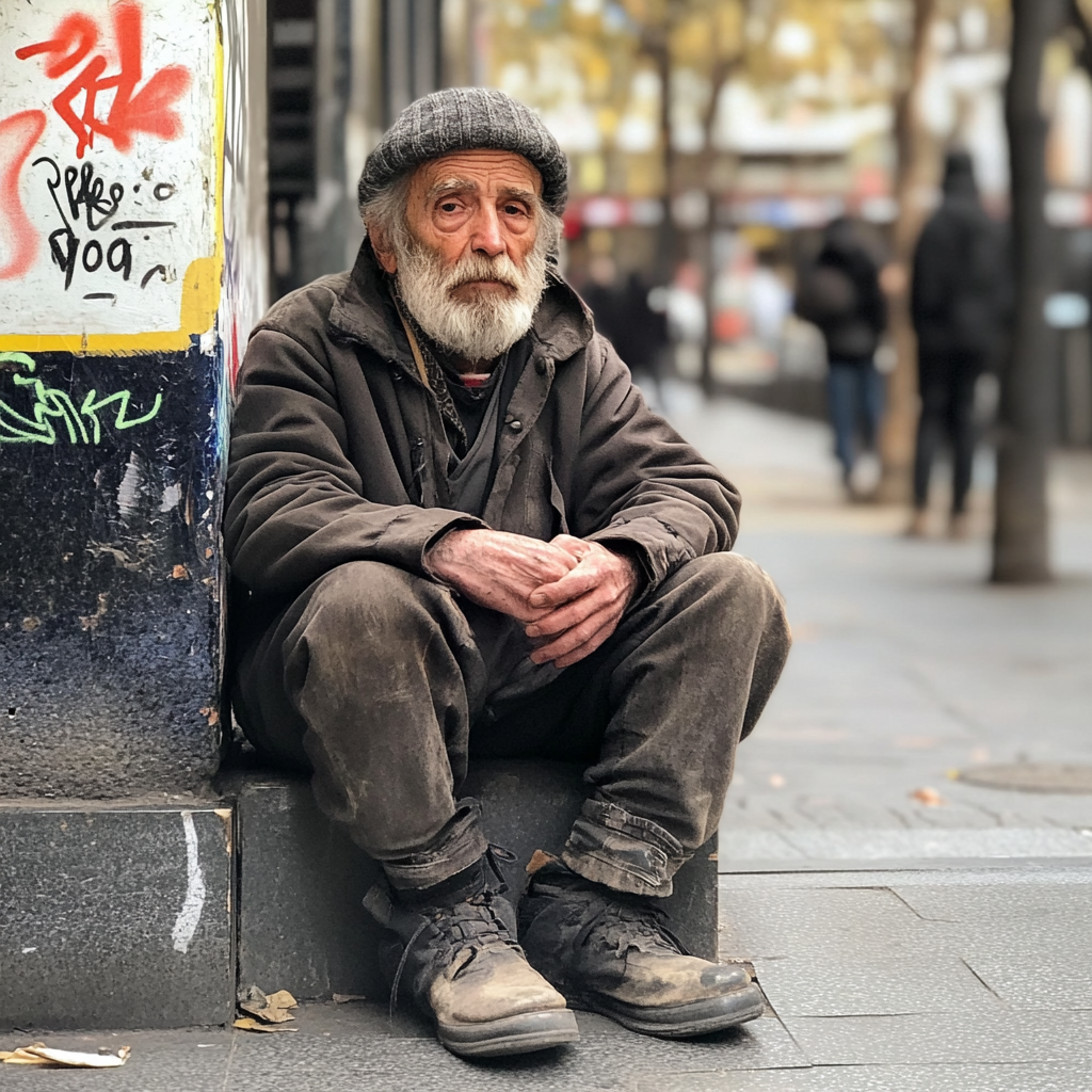 An elderly homeless man | Source: Midjourney