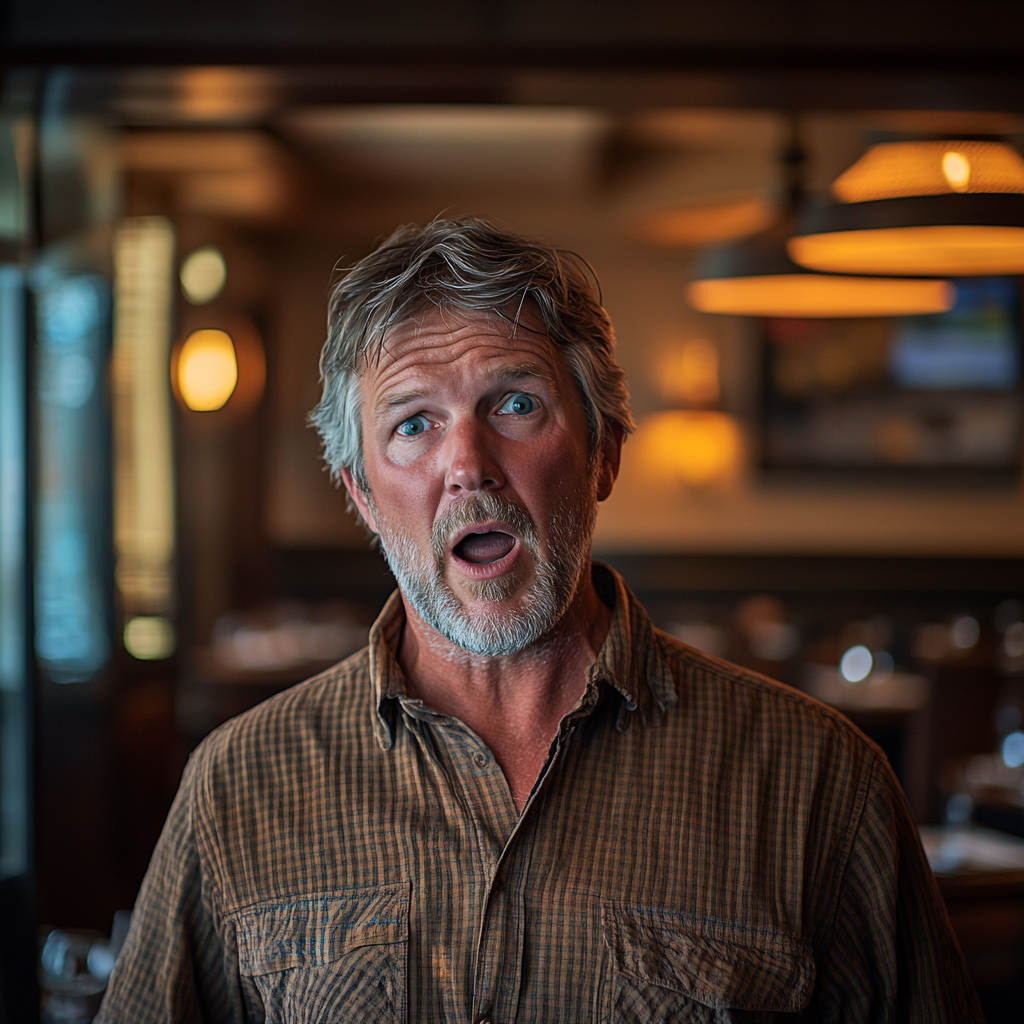 A stunned middle-aged man in a restaurant | Source: Midjourney